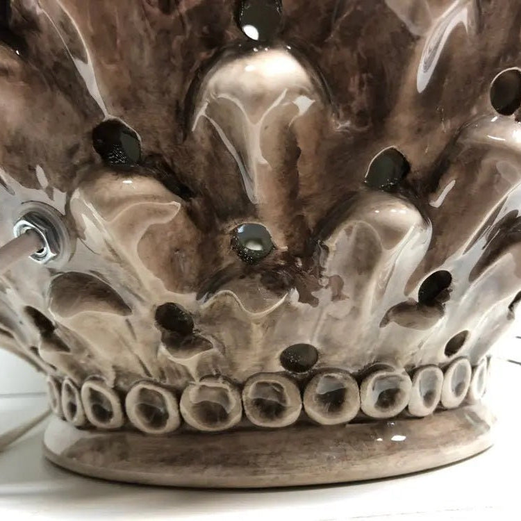 Lampada Pigna traforata Ceramica Caltagirone cm H.47 L.30 Artigianale Beige Écru DD CERAMICHE SICILIANE