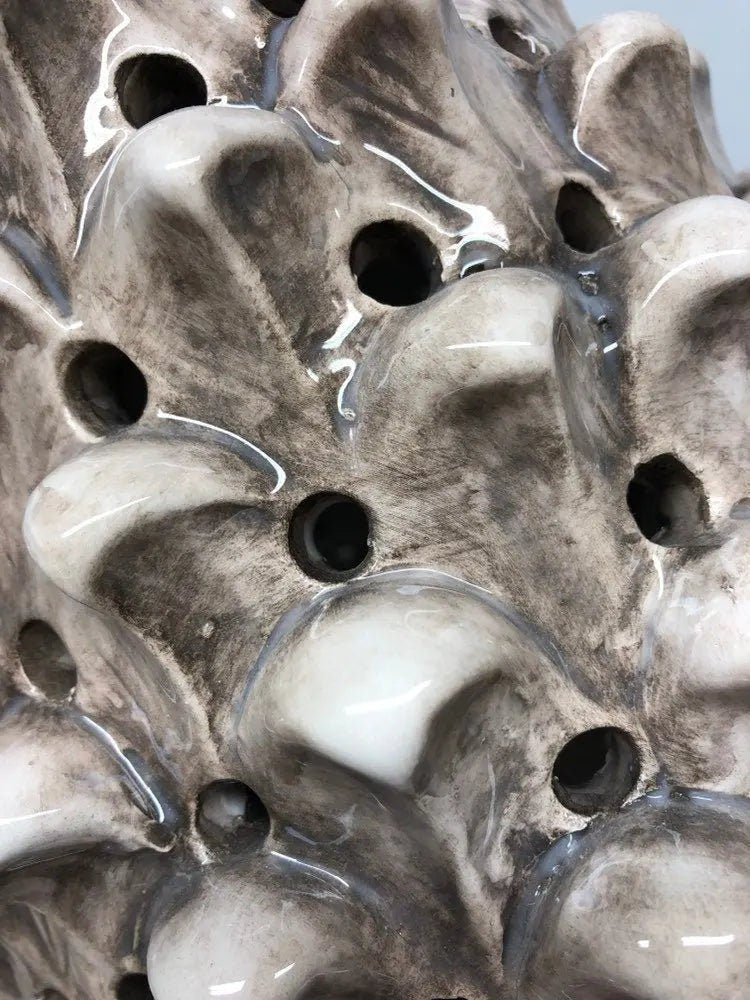 Lampada Pigna traforata Ceramica Caltagirone cm H.47 L.30 Artigianale Beige Écru DD CERAMICHE SICILIANE