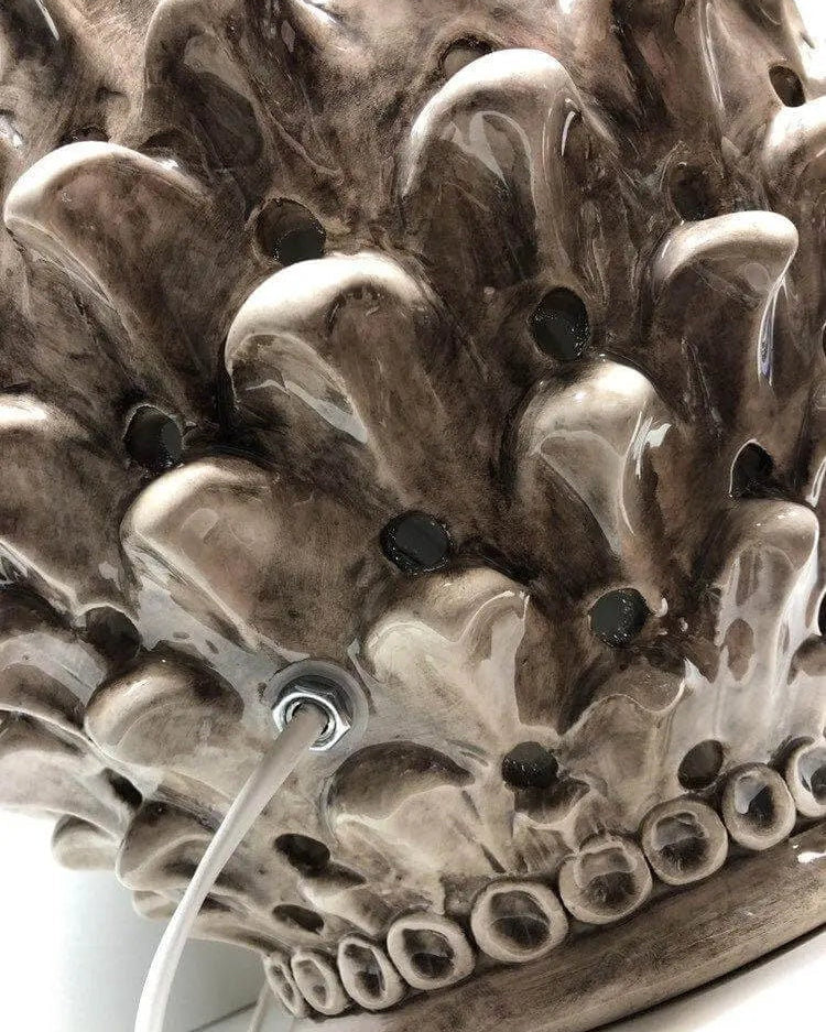 Lampada Pigna traforata Ceramica Caltagirone cm H.47 L.30 Artigianale Beige Écru DD CERAMICHE SICILIANE