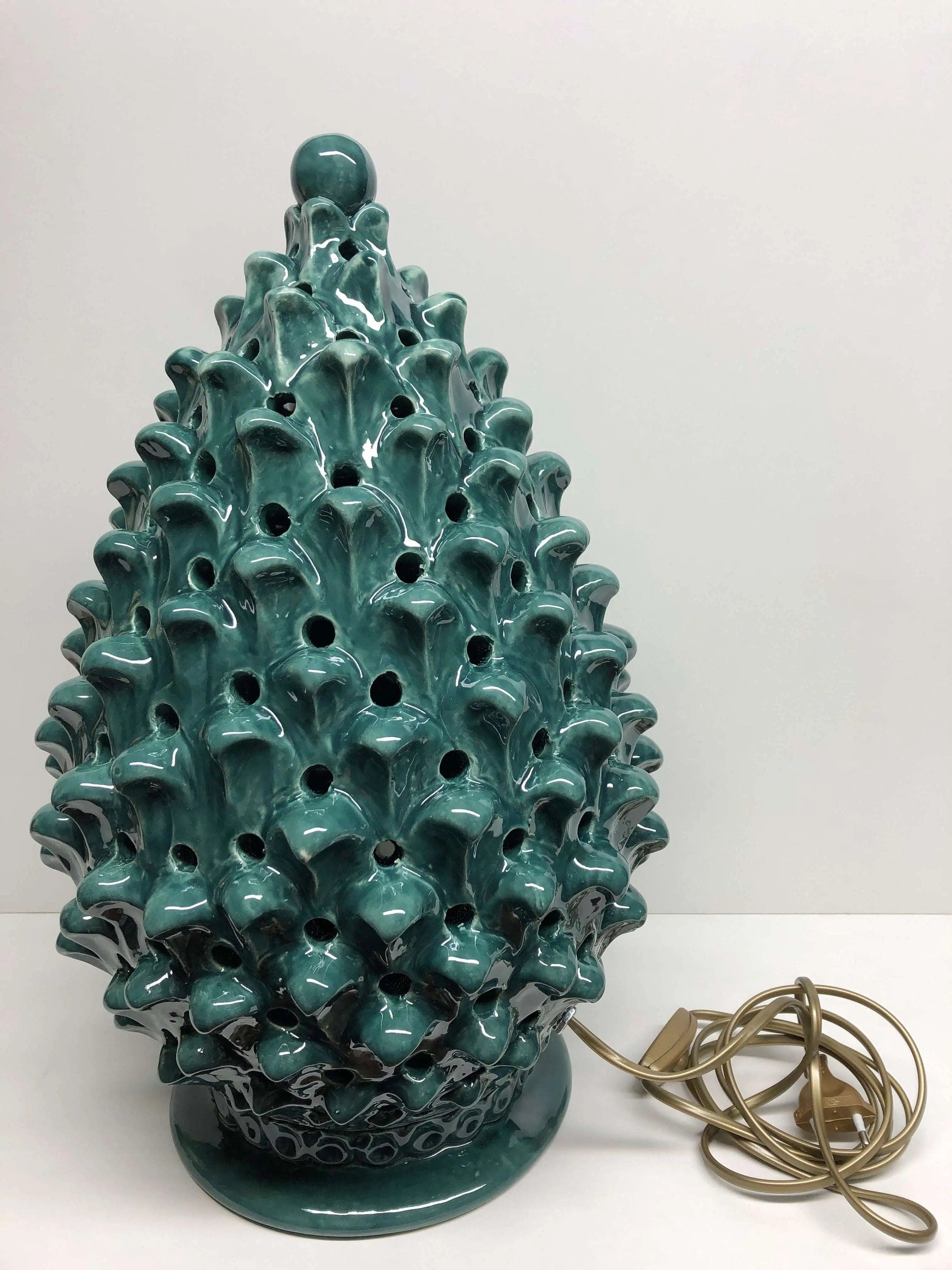 Lampada Pigna traforata Ceramica Caltagirone cm H.47 L.30 Artigianale Verde Prato DD CERAMICHE SICILIANE