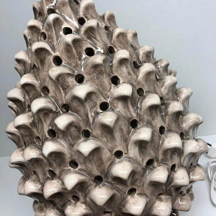 Lampada Pigna traforata Ceramica Caltagirone cm H.47 L.30 Artigianale Beige Écru DD CERAMICHE SICILIANE