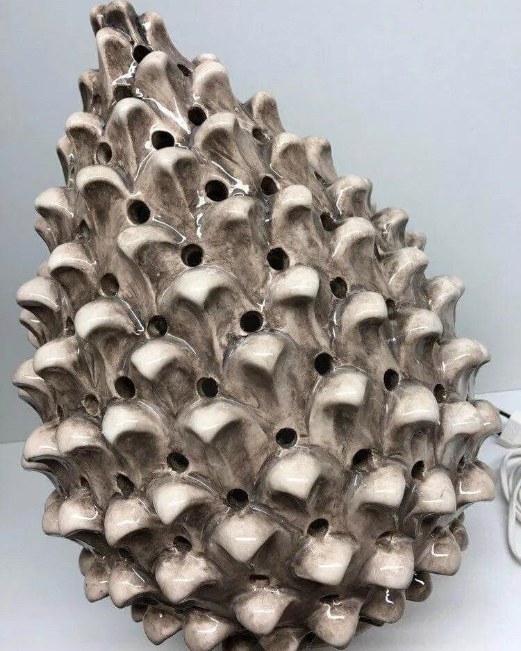 Lampada Pigna traforata Ceramica Caltagirone cm H.47 L.30 Artigianale Beige Écru DD CERAMICHE SICILIANE