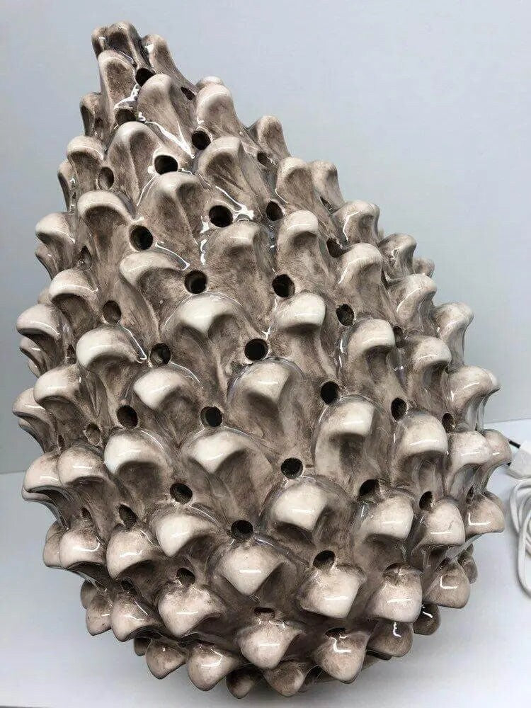 Lampada Pigna traforata Ceramica Caltagirone cm H.47 L.30 Artigianale Beige Écru DD CERAMICHE SICILIANE