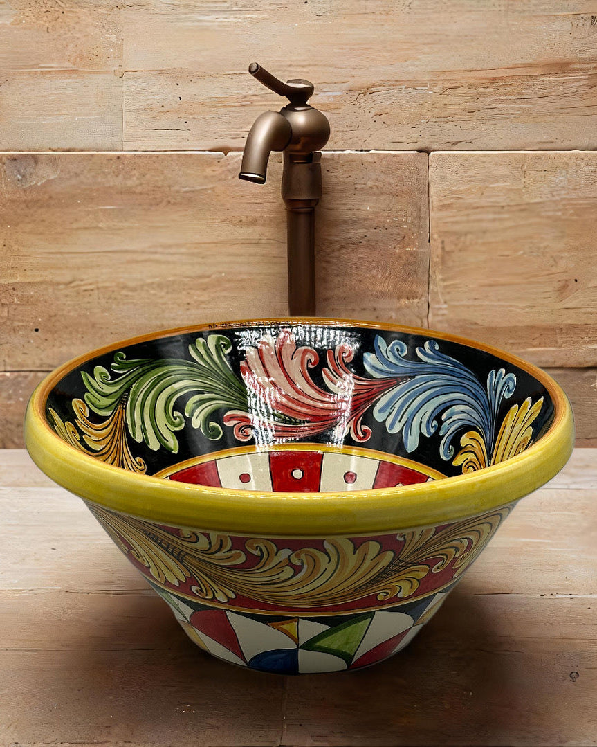 Lavello Ceramica Caltagirone Diametro cm 38 Altezza cm 17 per interno/esterno V.2 - OGGETTISTICA