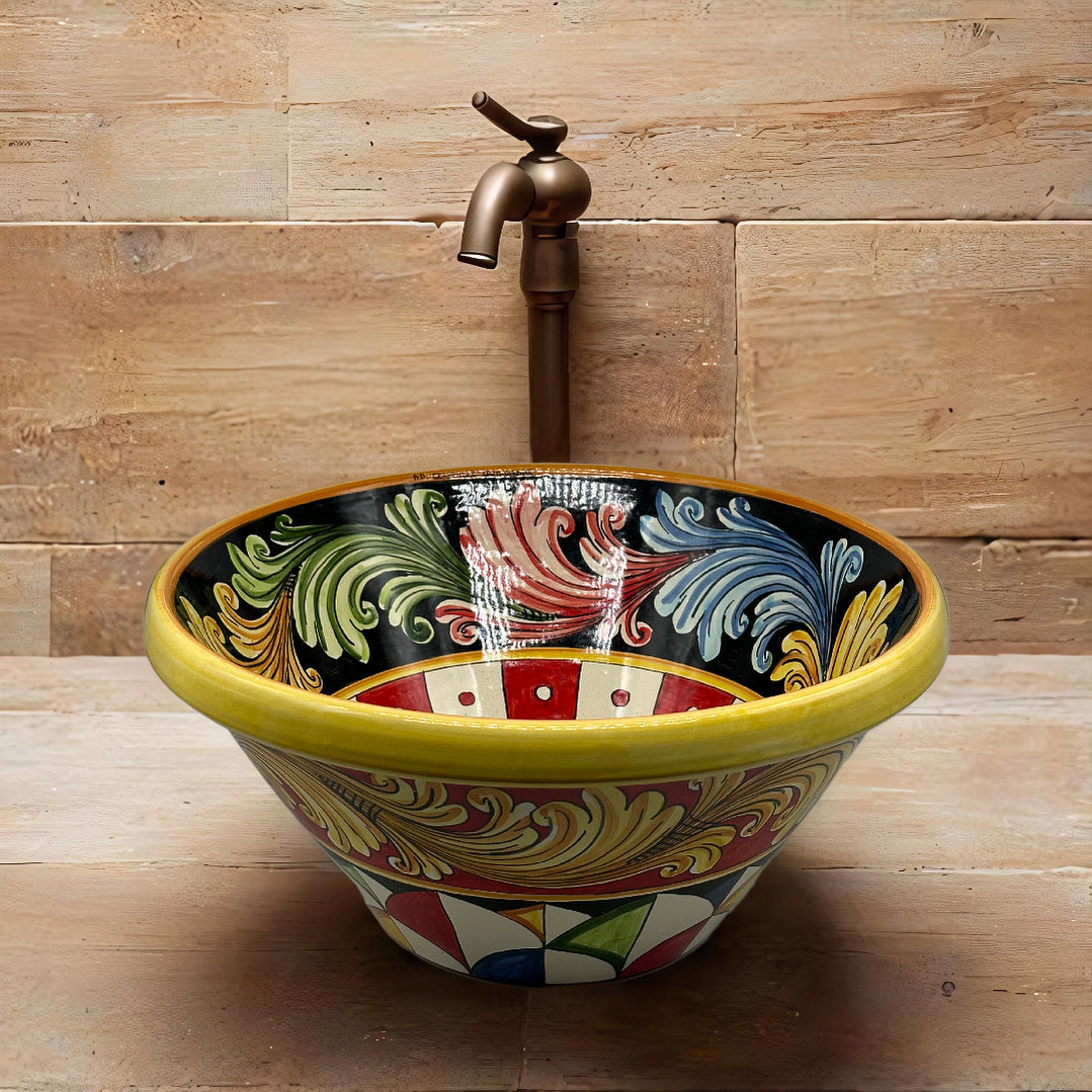 Lavello Ceramica Caltagirone Diametro cm 38 Altezza cm 17 per interno/esterno V.2 - OGGETTISTICA