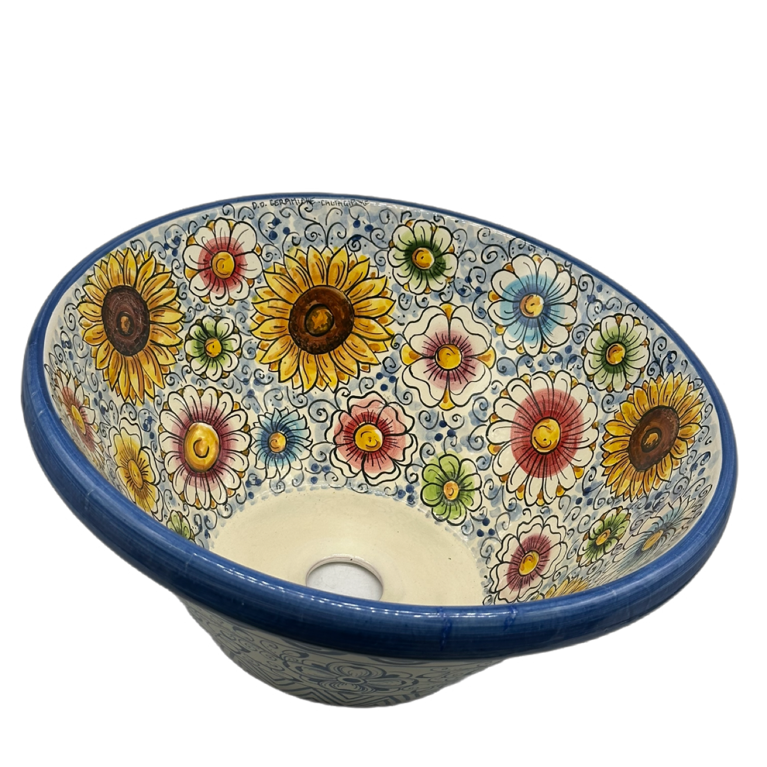 Lavello Ceramica Caltagirone Diametro cm 37 per interno/esterno V.3 - OGGETTISTICA