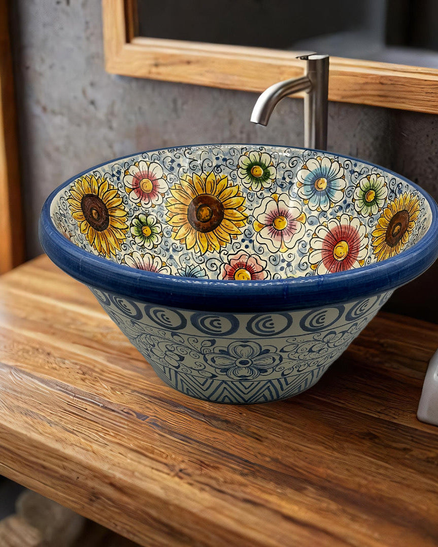 Lavello Ceramica Caltagirone Diametro cm 37 per interno/esterno V.3 - OGGETTISTICA