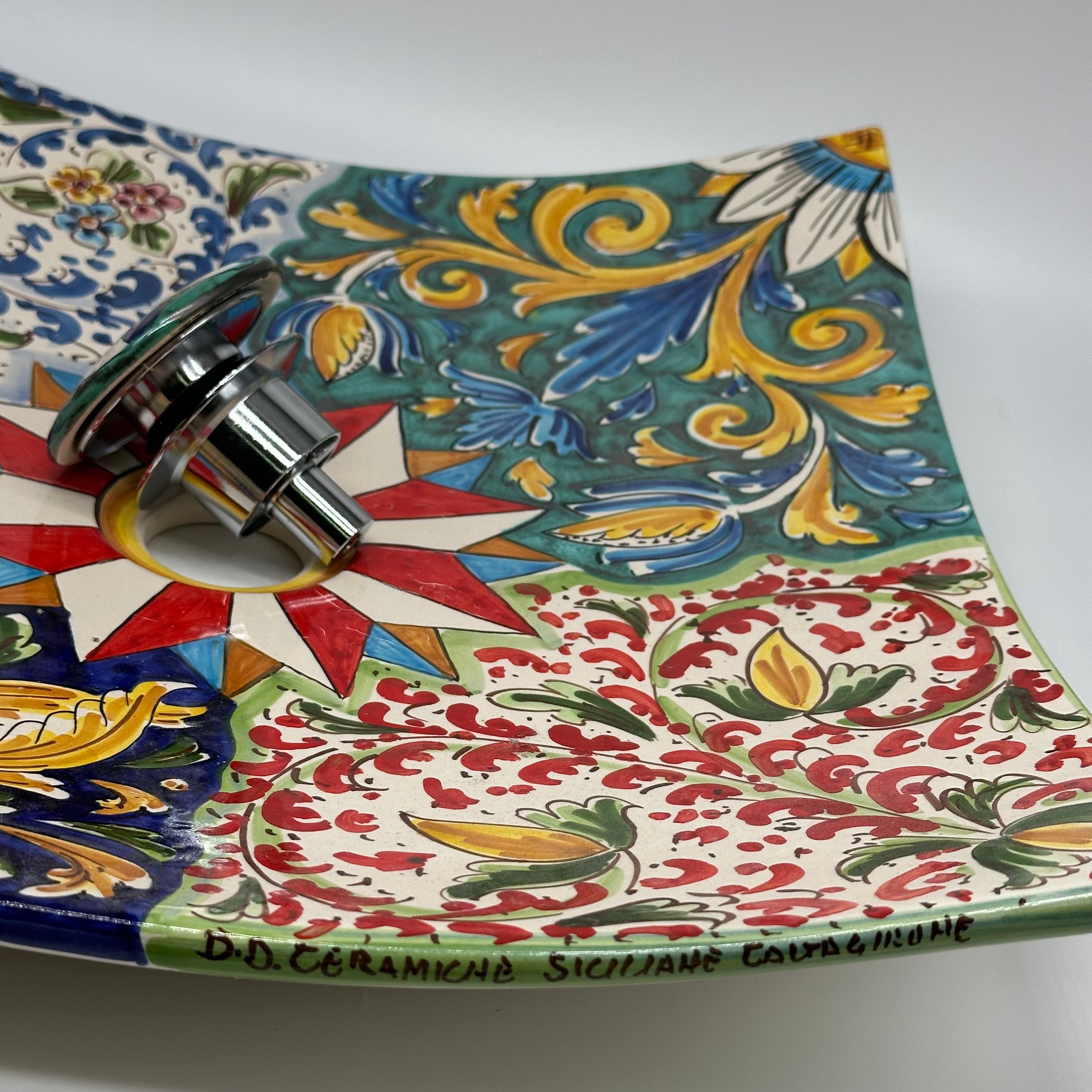 Lavello da Appoggio Ceramica Caltagirone cm 40x40x10 Moderno Artigianale V.2 - LAVELLI