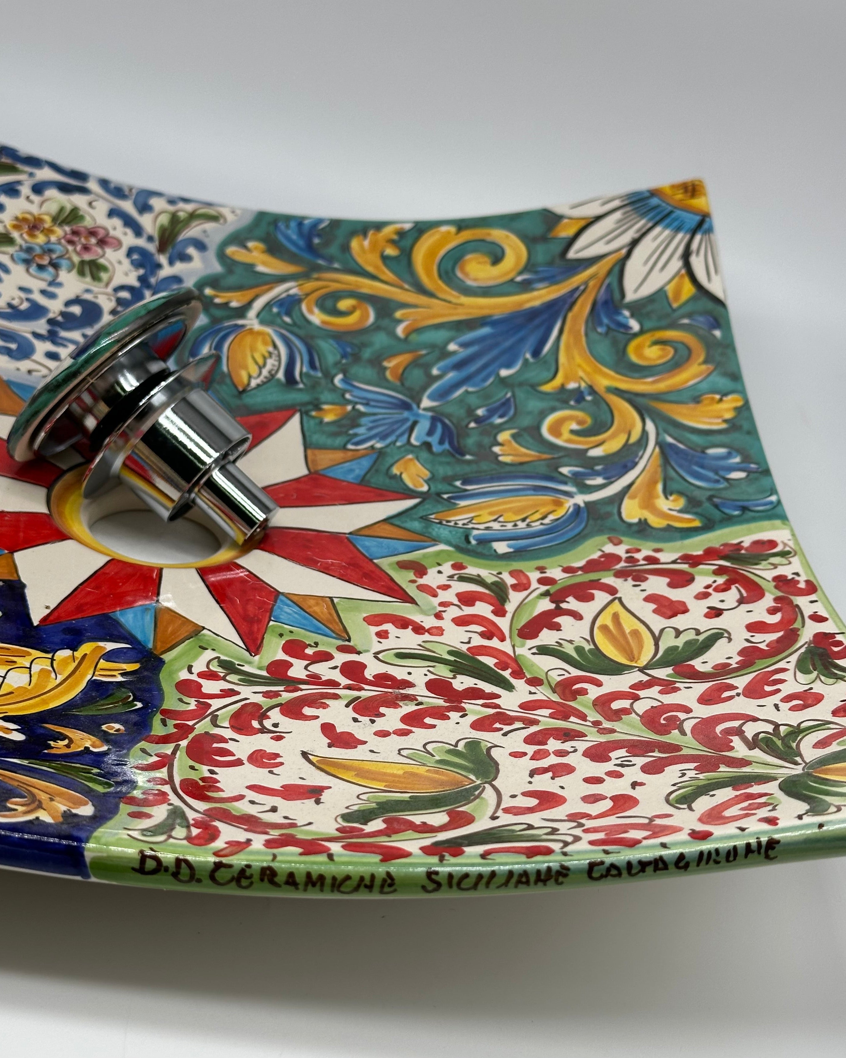 Lavello da Appoggio Ceramica Caltagirone cm 40x40x10 Moderno Artigianale V.2 - LAVELLI