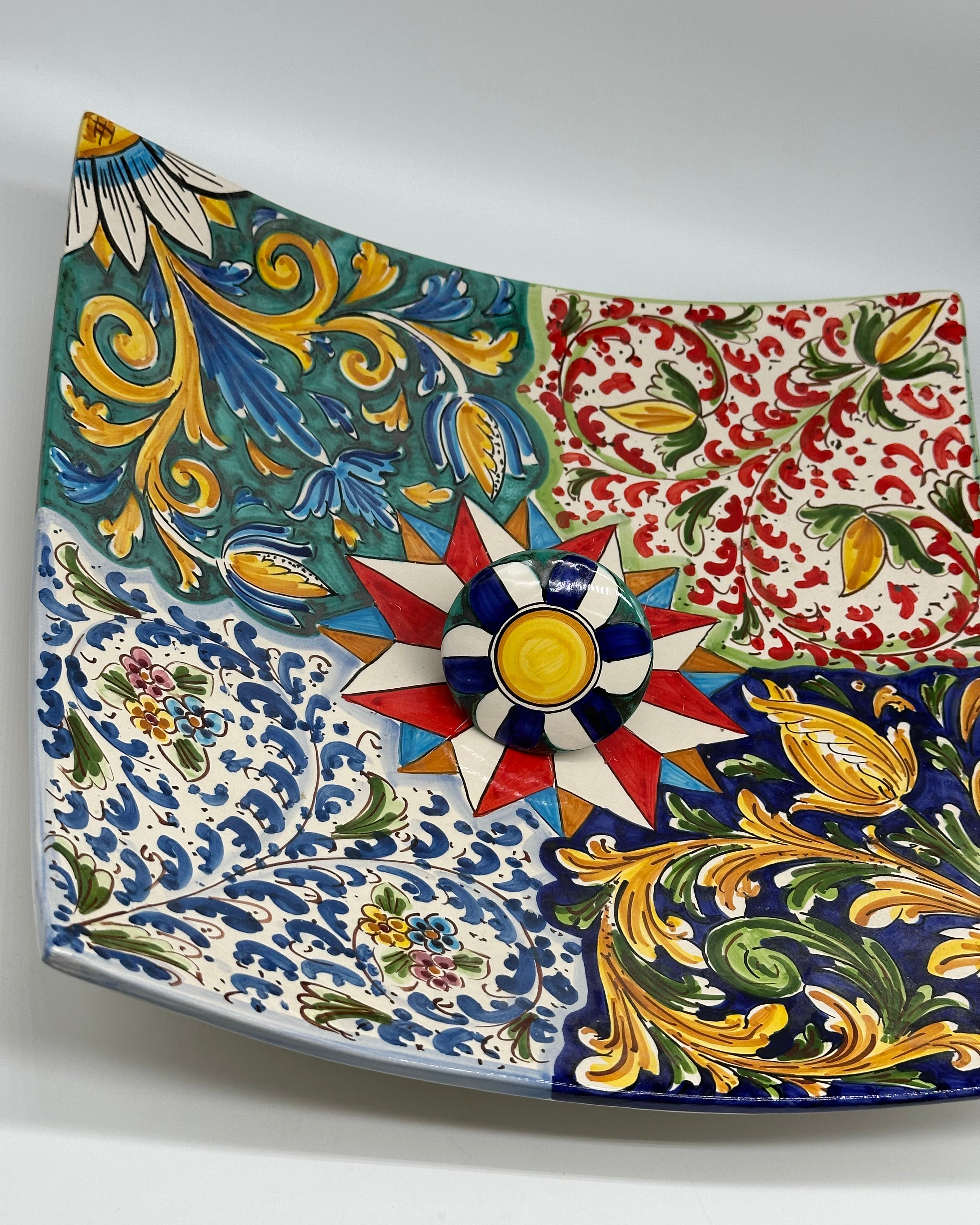 Lavello da Appoggio Ceramica Caltagirone cm 40x40x10 Moderno Artigianale V.2 - LAVELLI