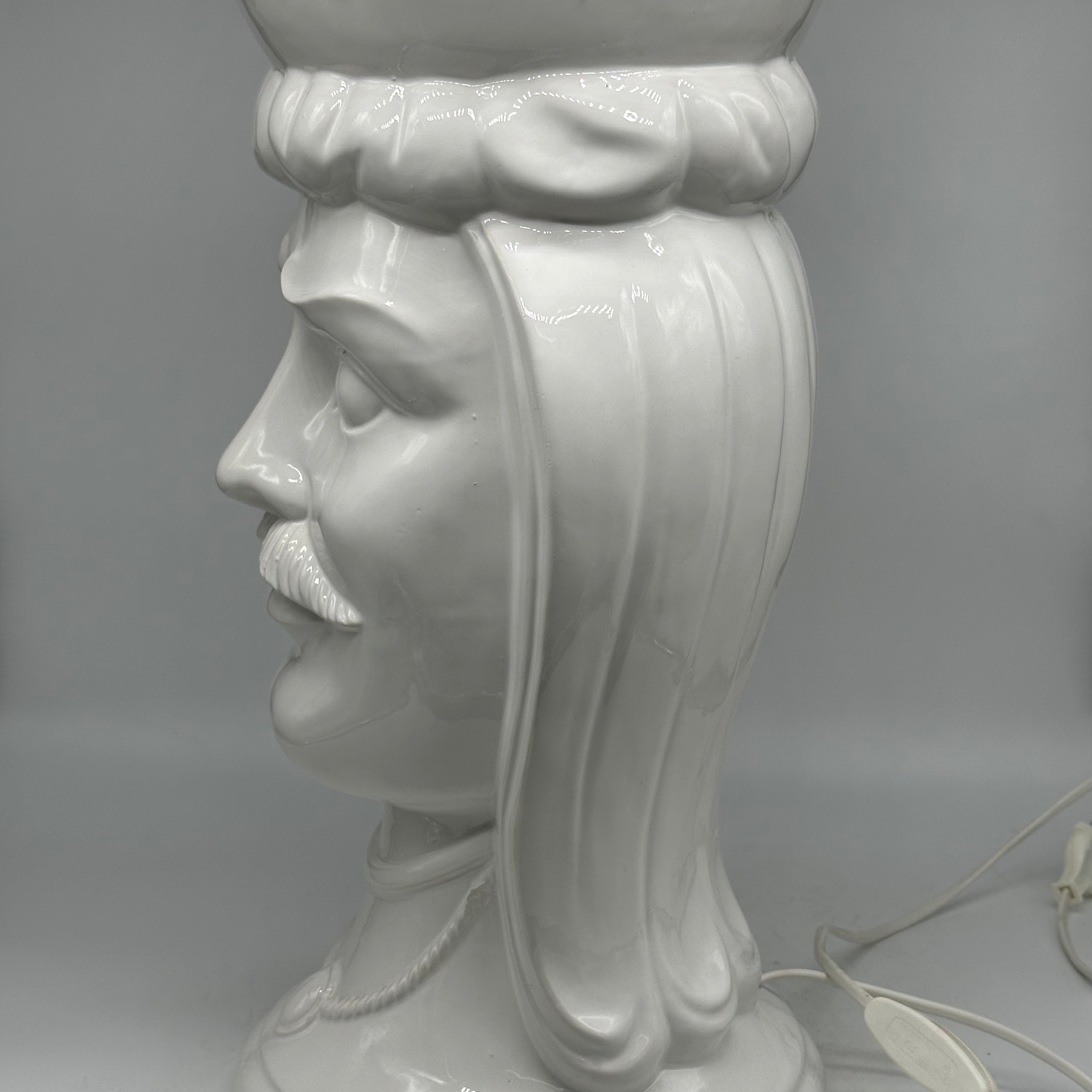 Lumi Teste di Moro Moderne Ceramica Caltagirone cm H.45 Artigianale Bianco - LAMPADE