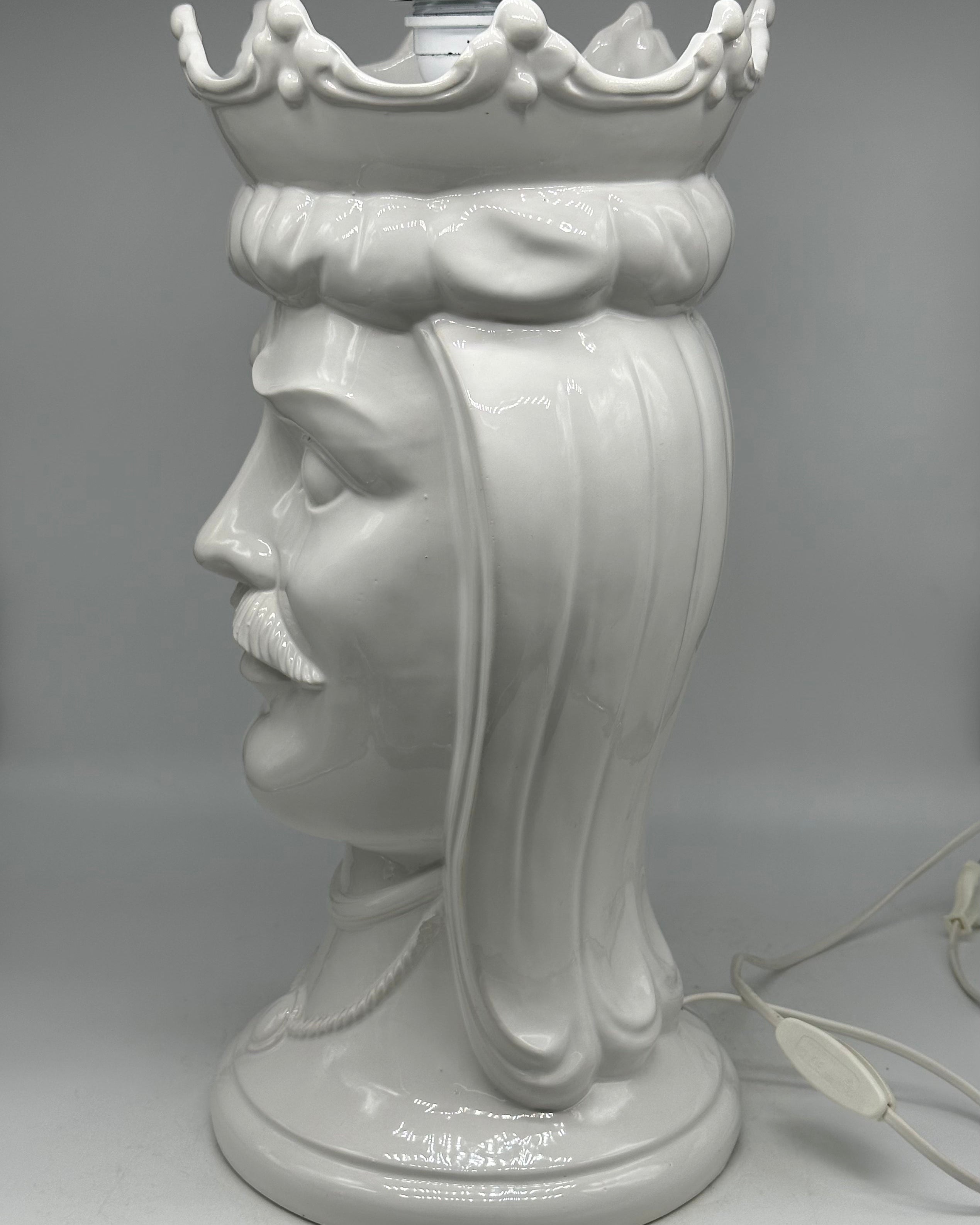 Lumi Teste di Moro Moderne Ceramica Caltagirone cm H.45 Artigianale Bianco - LAMPADE