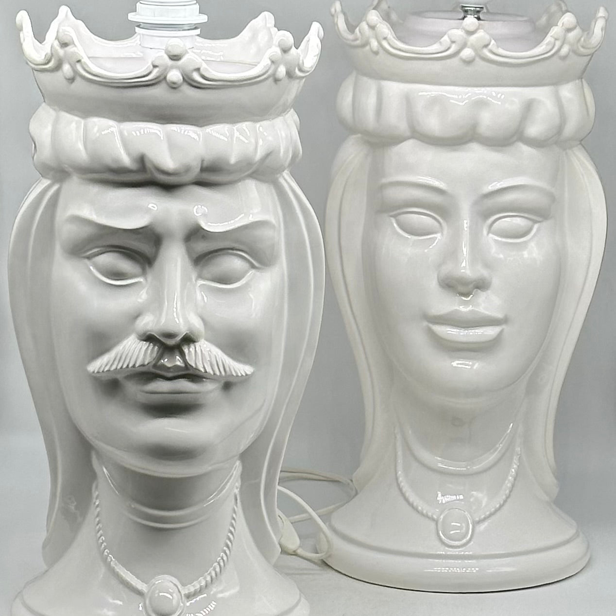 Lumi Teste di Moro Moderne Ceramica Caltagirone cm H.45 Artigianale Bianco - LAMPADE