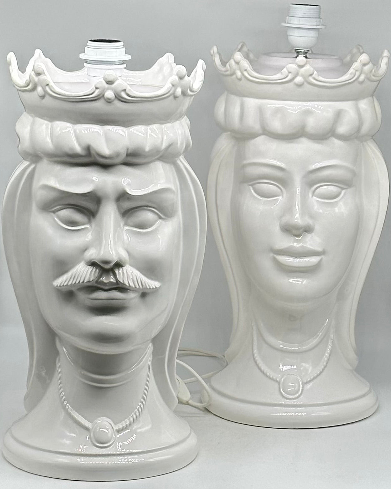 Lumi Teste di Moro Moderne Ceramica Caltagirone cm H.45 Artigianale Bianco - LAMPADE