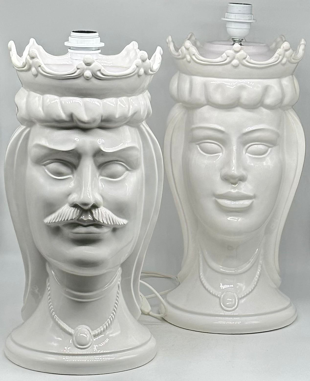 Lumi Teste di Moro Moderne Ceramica Caltagirone cm H.45 Artigianale Bianco - LAMPADE