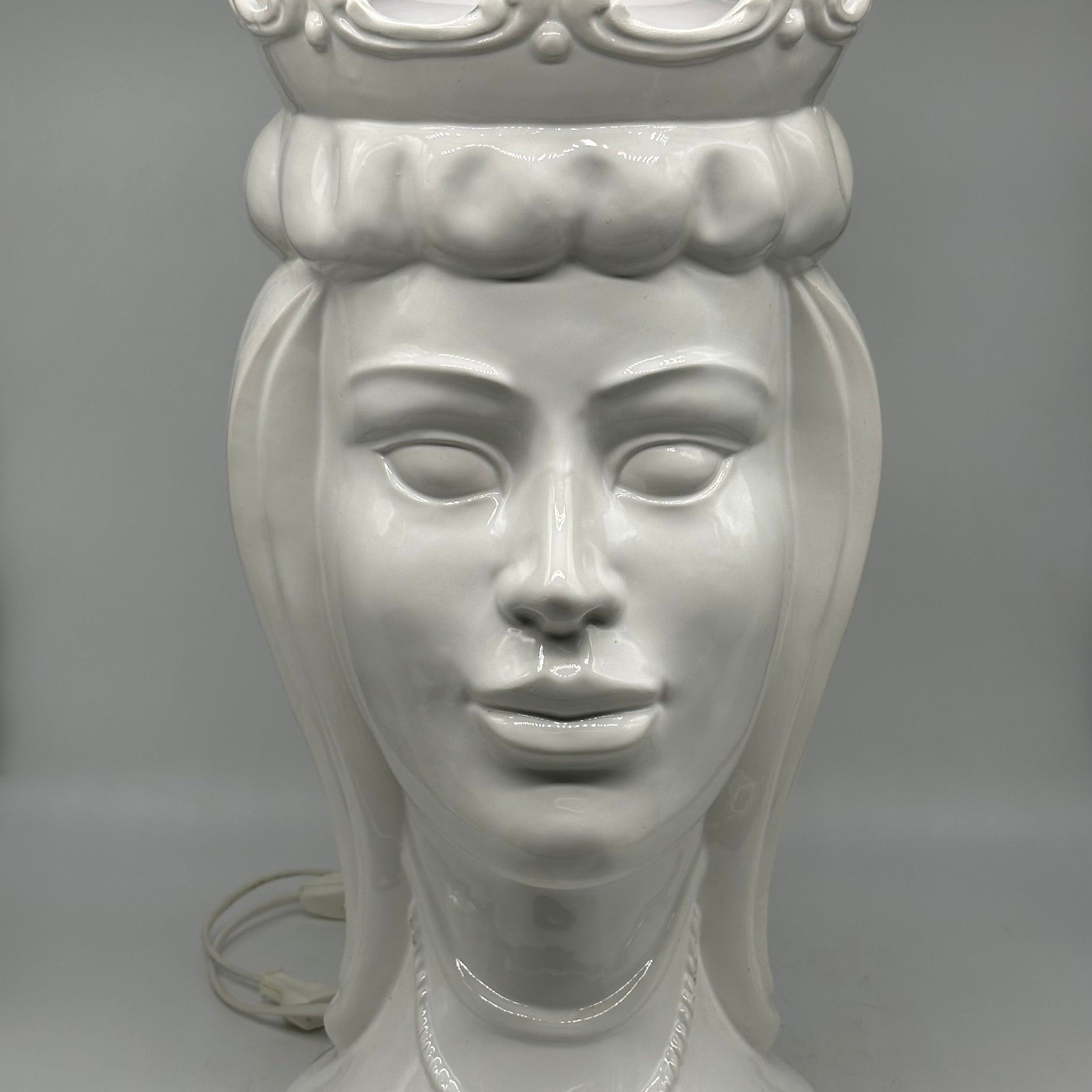 Lumi Teste di Moro Moderne Ceramica Caltagirone cm H.45 Artigianale Bianco - Donna - LAMPADE