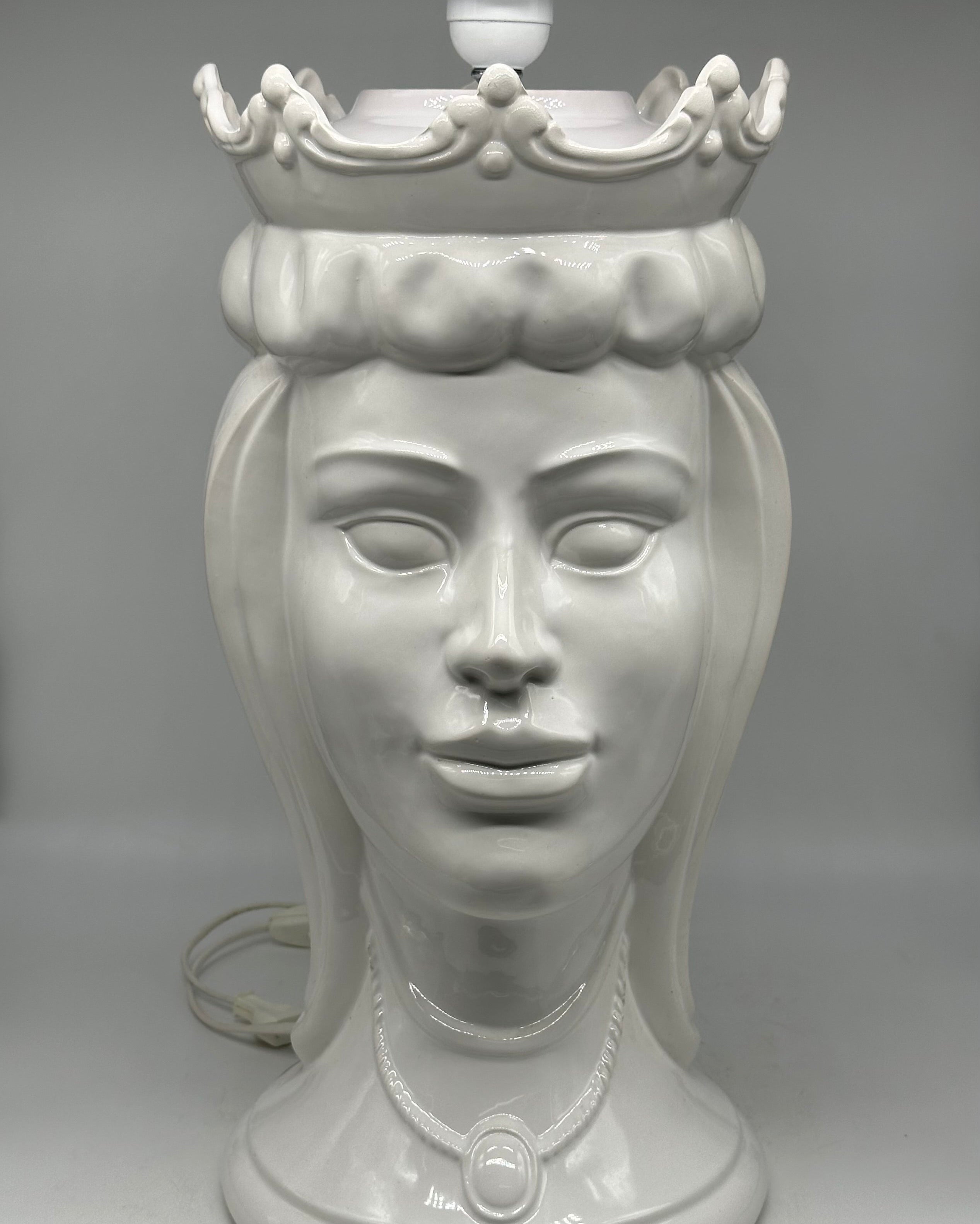 Lumi Teste di Moro Moderne Ceramica Caltagirone cm H.45 Artigianale Bianco - Donna - LAMPADE