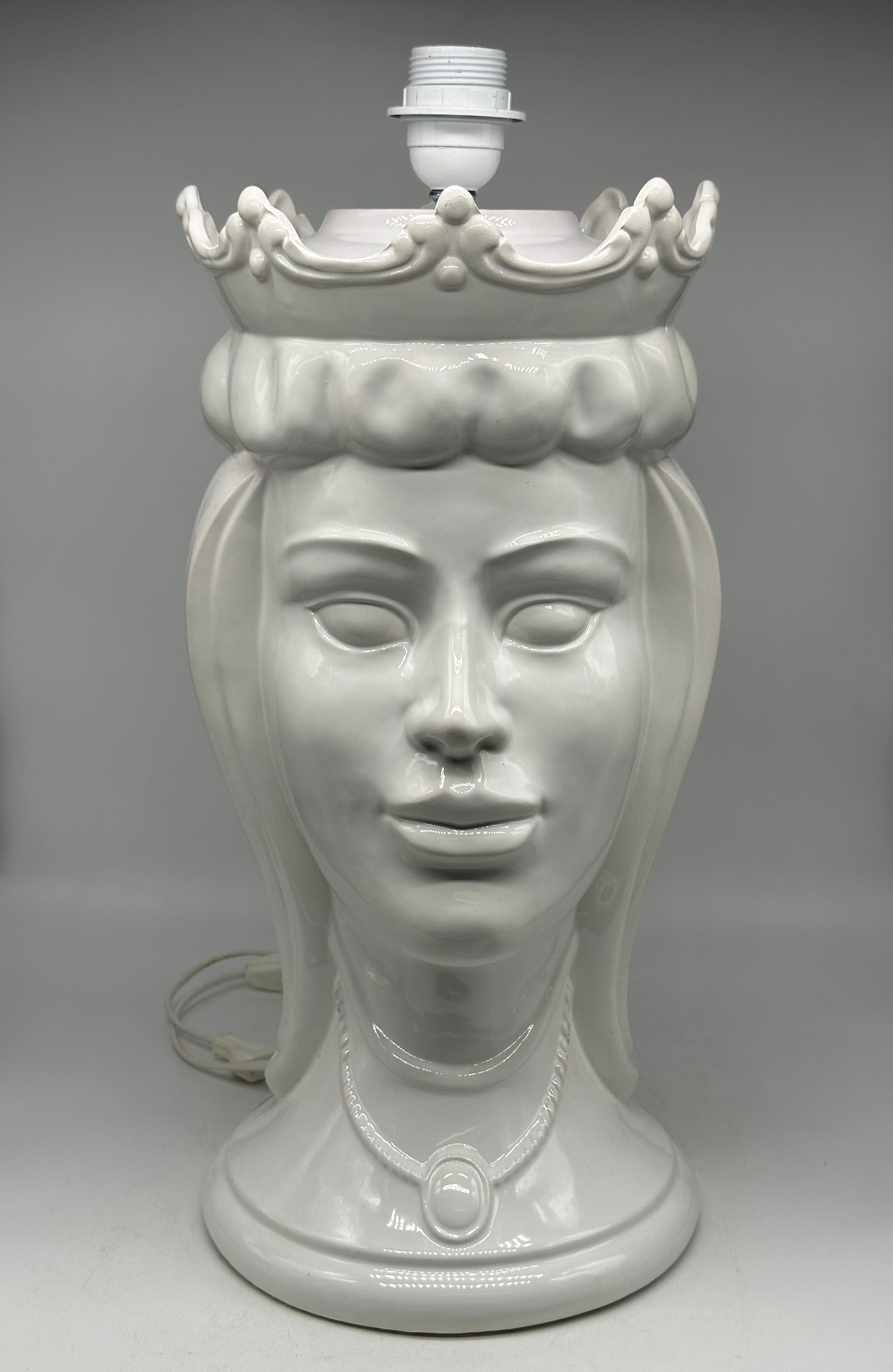 Lumi Teste di Moro Moderne Ceramica Caltagirone cm H.45 Artigianale Bianco - Donna - LAMPADE