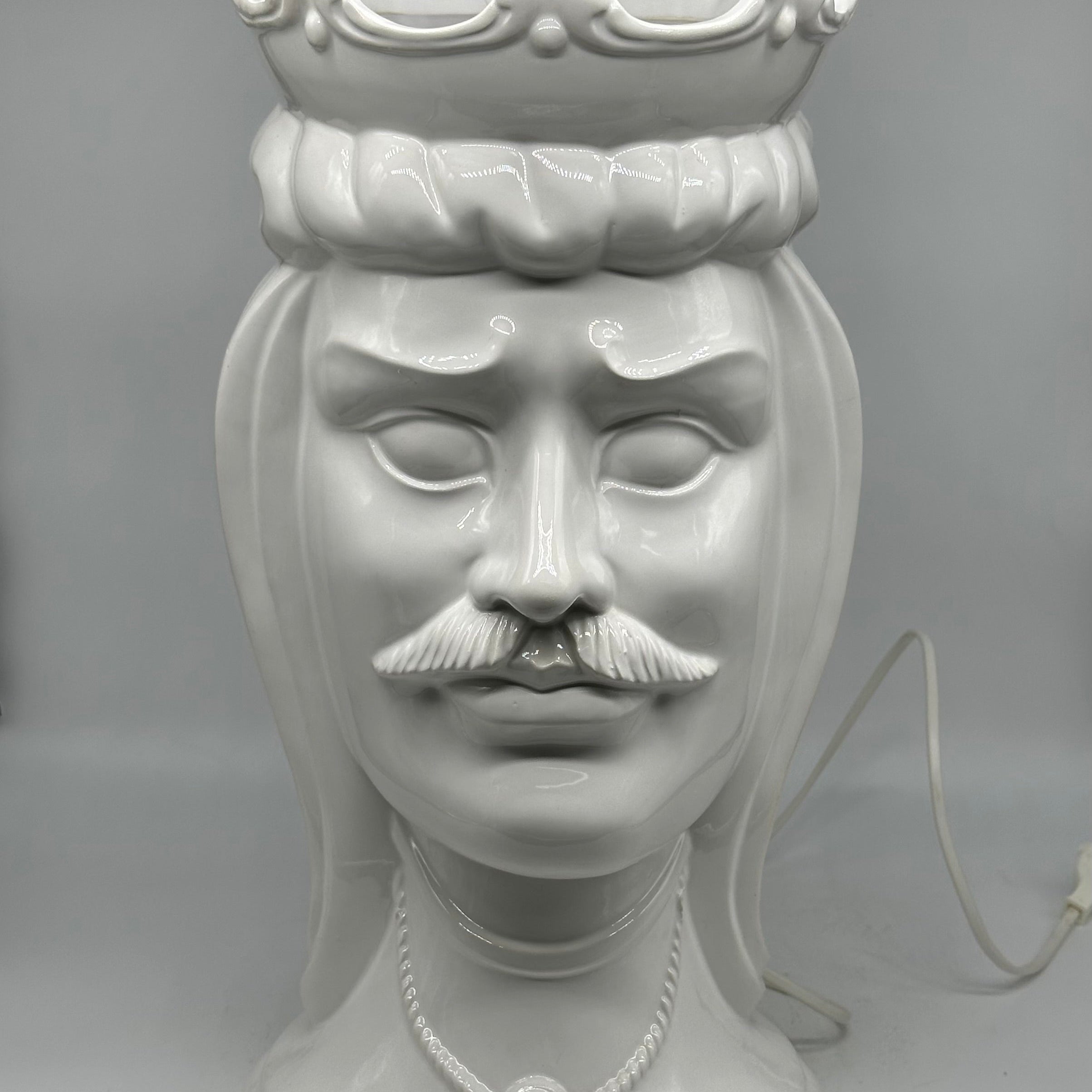 Lumi Teste di Moro Moderne Ceramica Caltagirone cm H.45 Artigianale Bianco - Uomo - LAMPADE