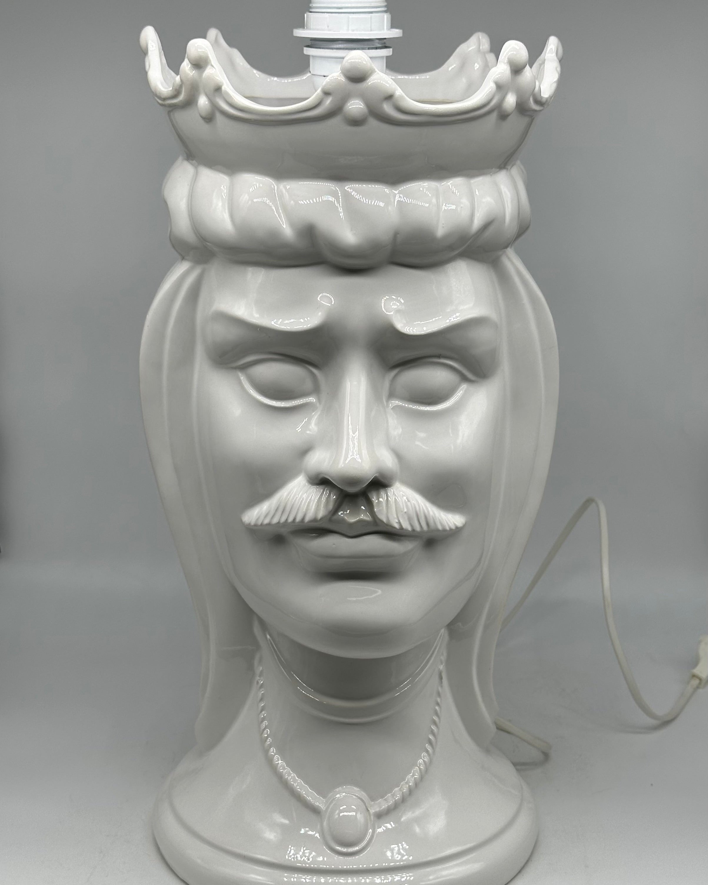 Lumi Teste di Moro Moderne Ceramica Caltagirone cm H.45 Artigianale Bianco - Uomo - LAMPADE