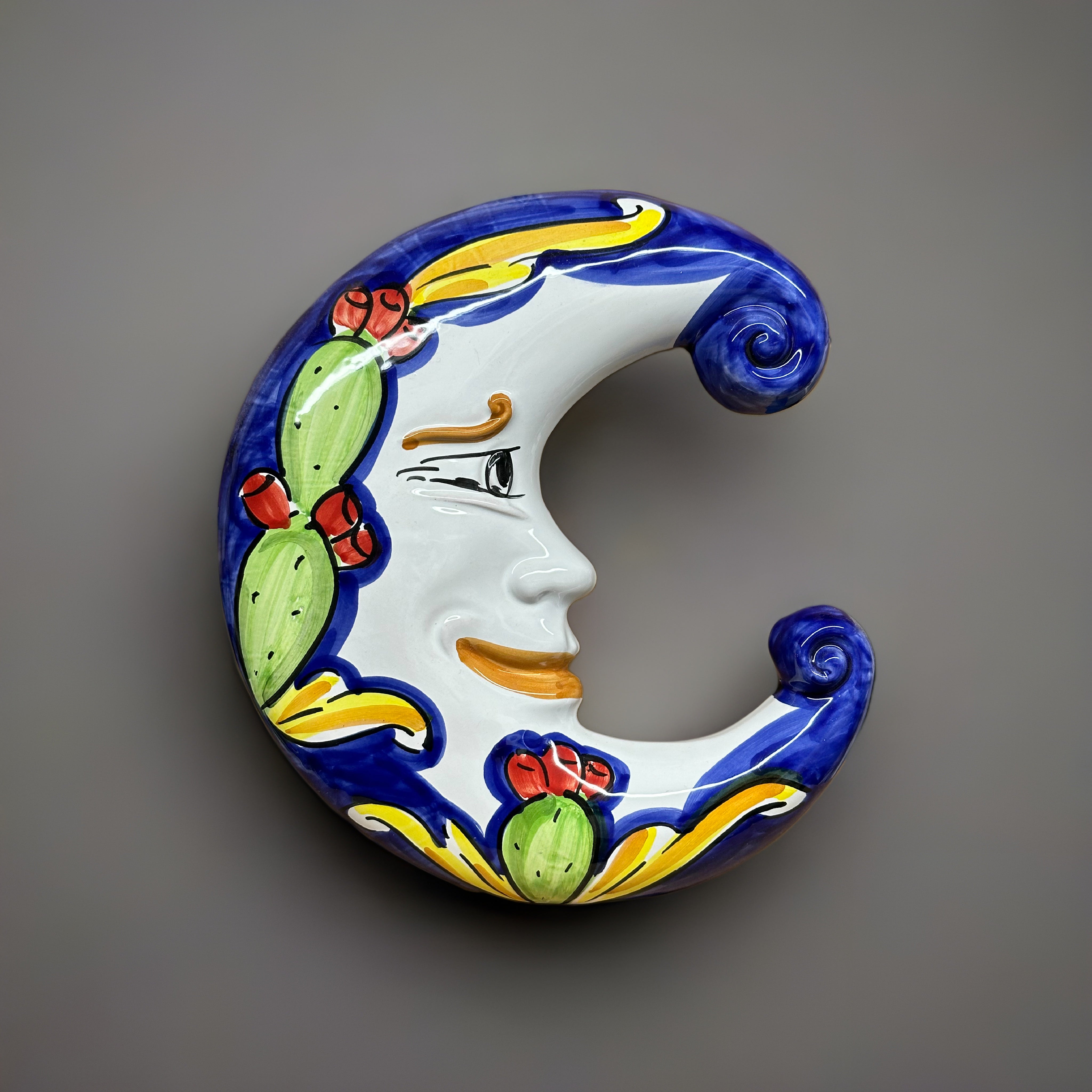 Luna Decorata Blu cm H.24 Ceramica Caltagirone - OGGETTISTICA