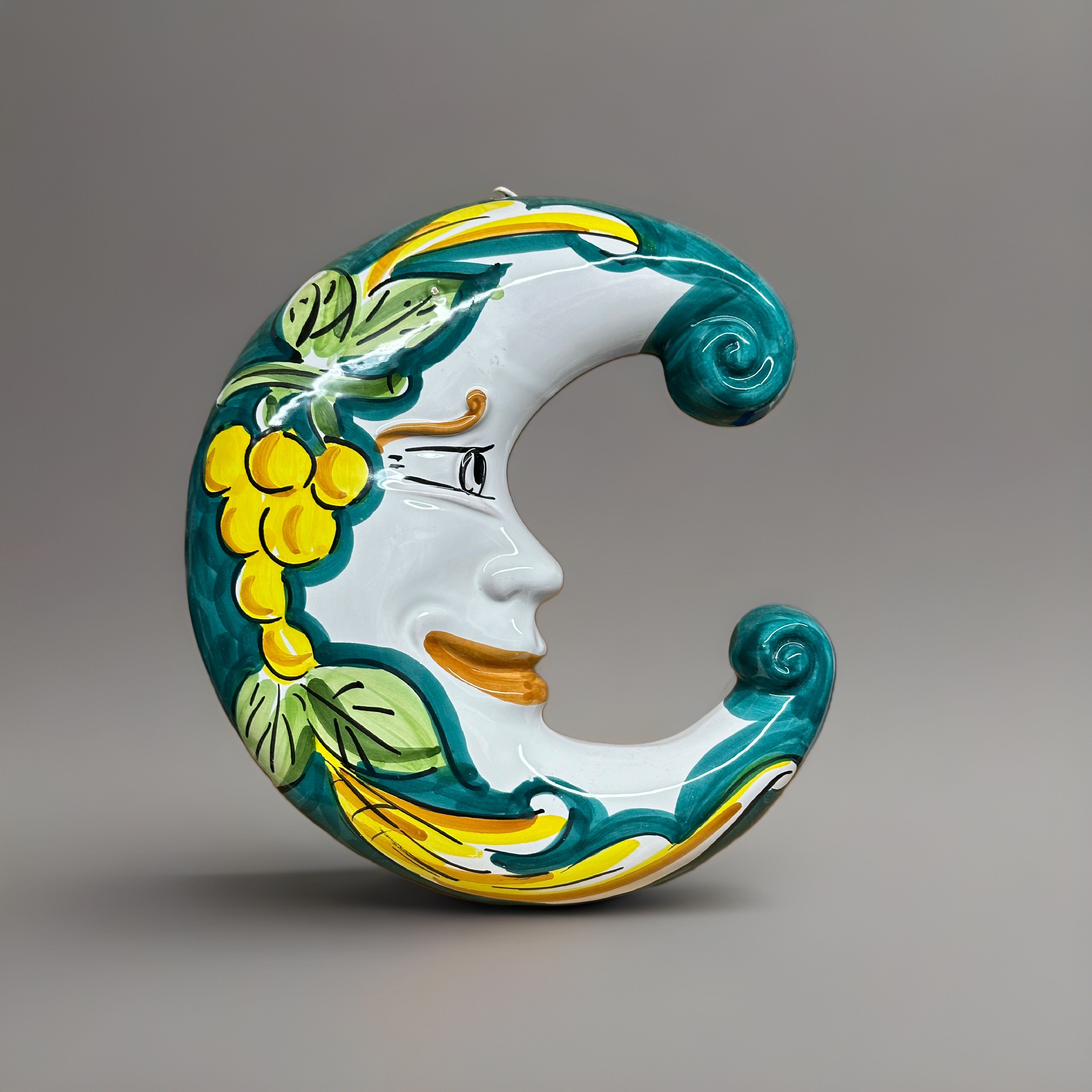 Luna Decorata Verde cm H.24 Ceramica Caltagirone - OGGETTISTICA