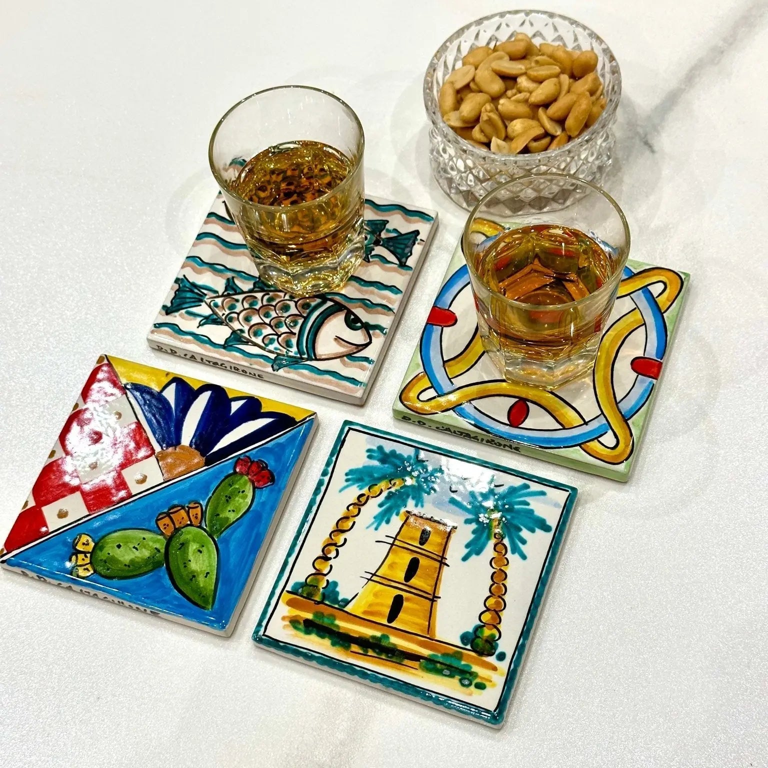 Maioliche Ceramica Caltagirone cm 10x10 Piastrelle Mattonelle decorate a mano - PIASTRELLE