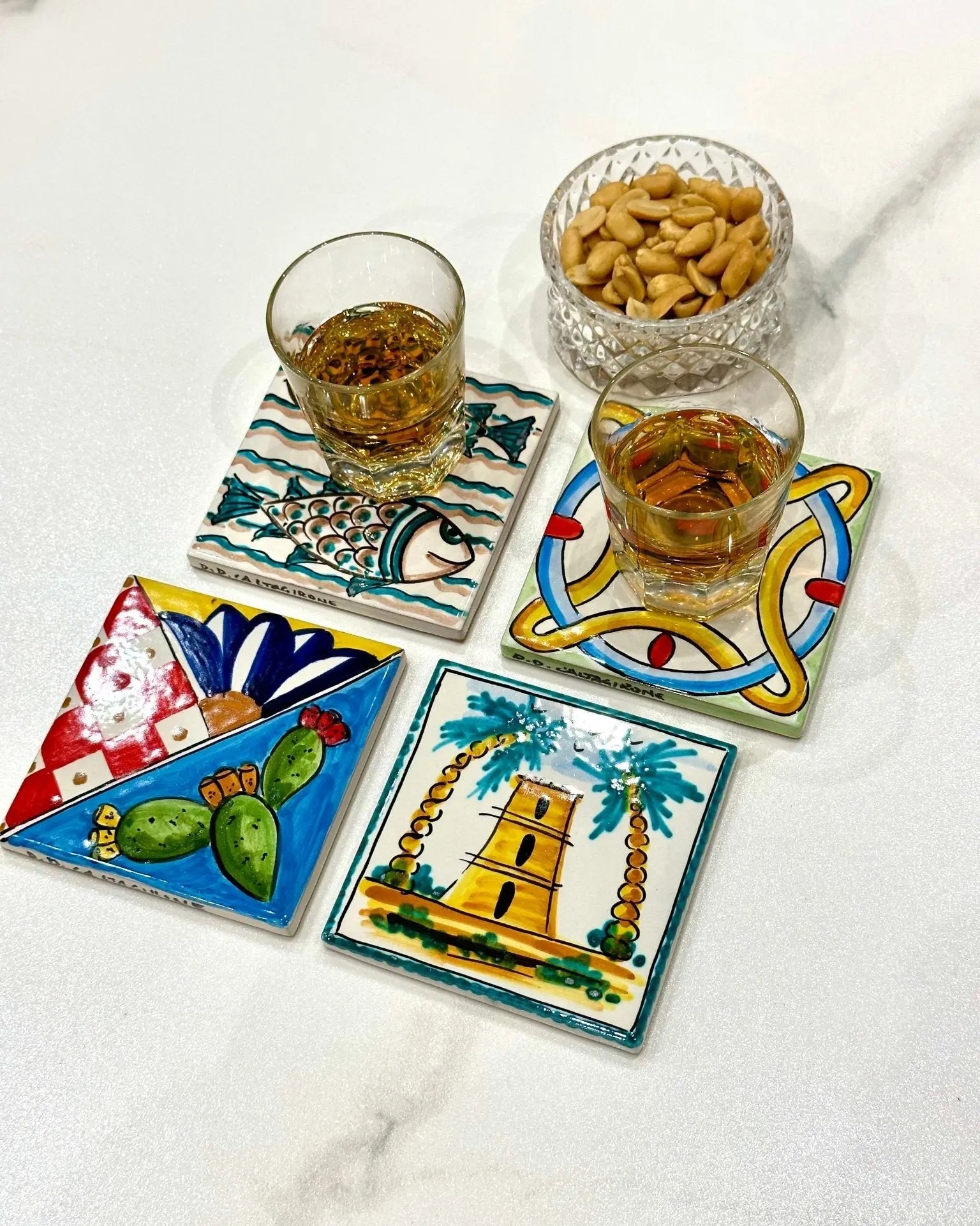 Maioliche Ceramica Caltagirone cm 10x10 Piastrelle Mattonelle decorate a mano - PIASTRELLE