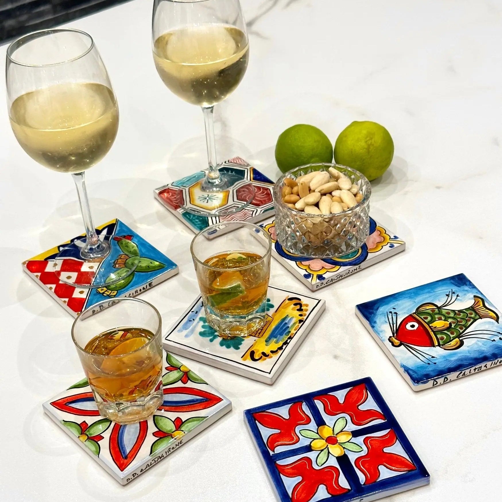 Maioliche Ceramica Caltagirone cm 10x10 Piastrelle Mattonelle decorate a mano - PIASTRELLE