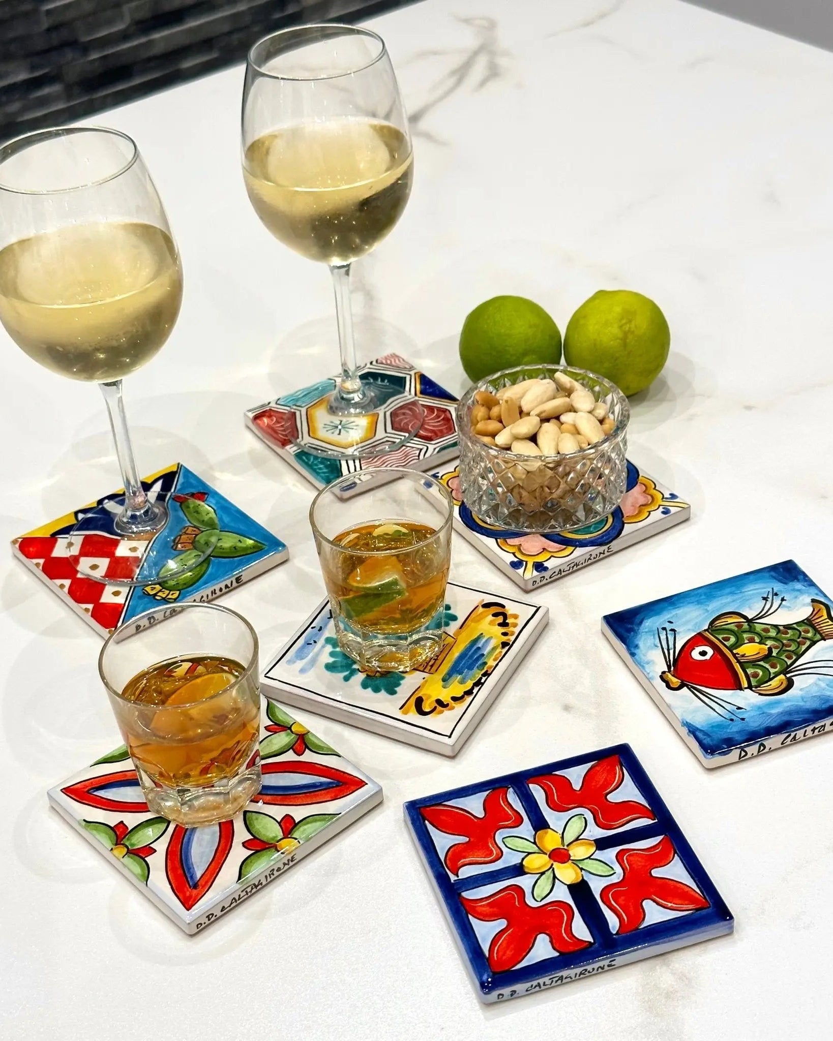 Maioliche Ceramica Caltagirone cm 10x10 Piastrelle Mattonelle decorate a mano - PIASTRELLE