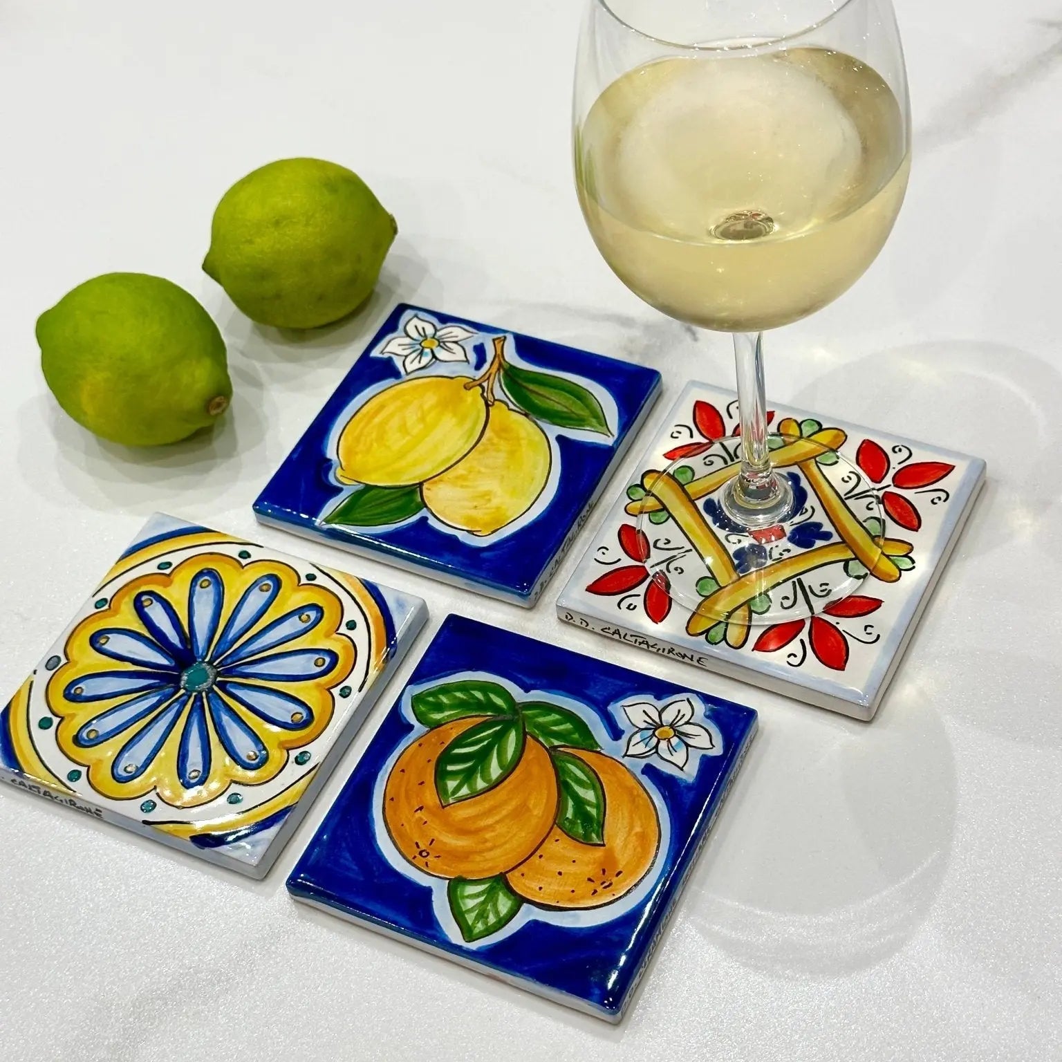 Maioliche Ceramica Caltagirone cm 10x10 Piastrelle Mattonelle decorate a mano - PIASTRELLE