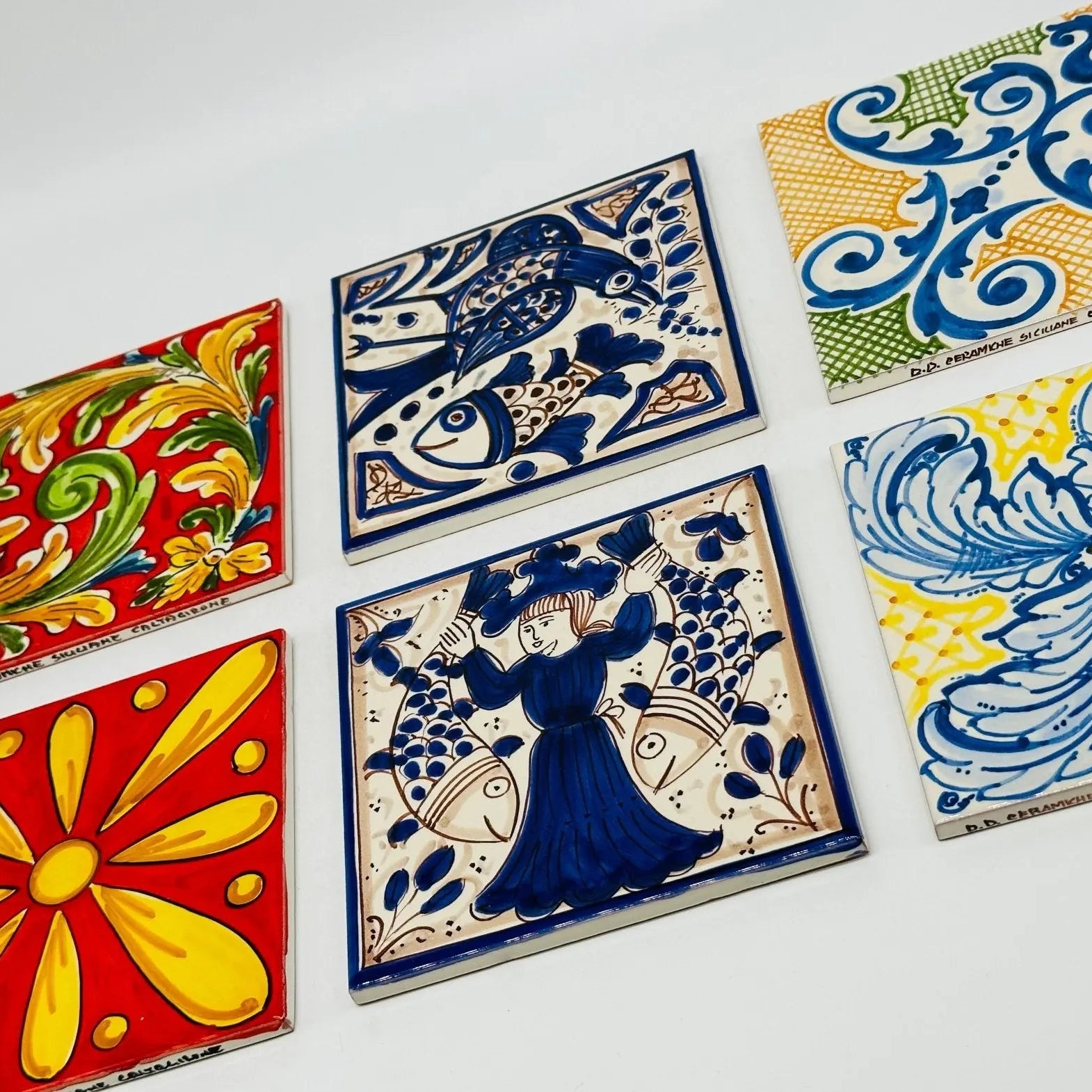 Maioliche Ceramica Caltagirone cm 15x15 Piastrelle Mattonelle decorate a mano - PIASTRELLE