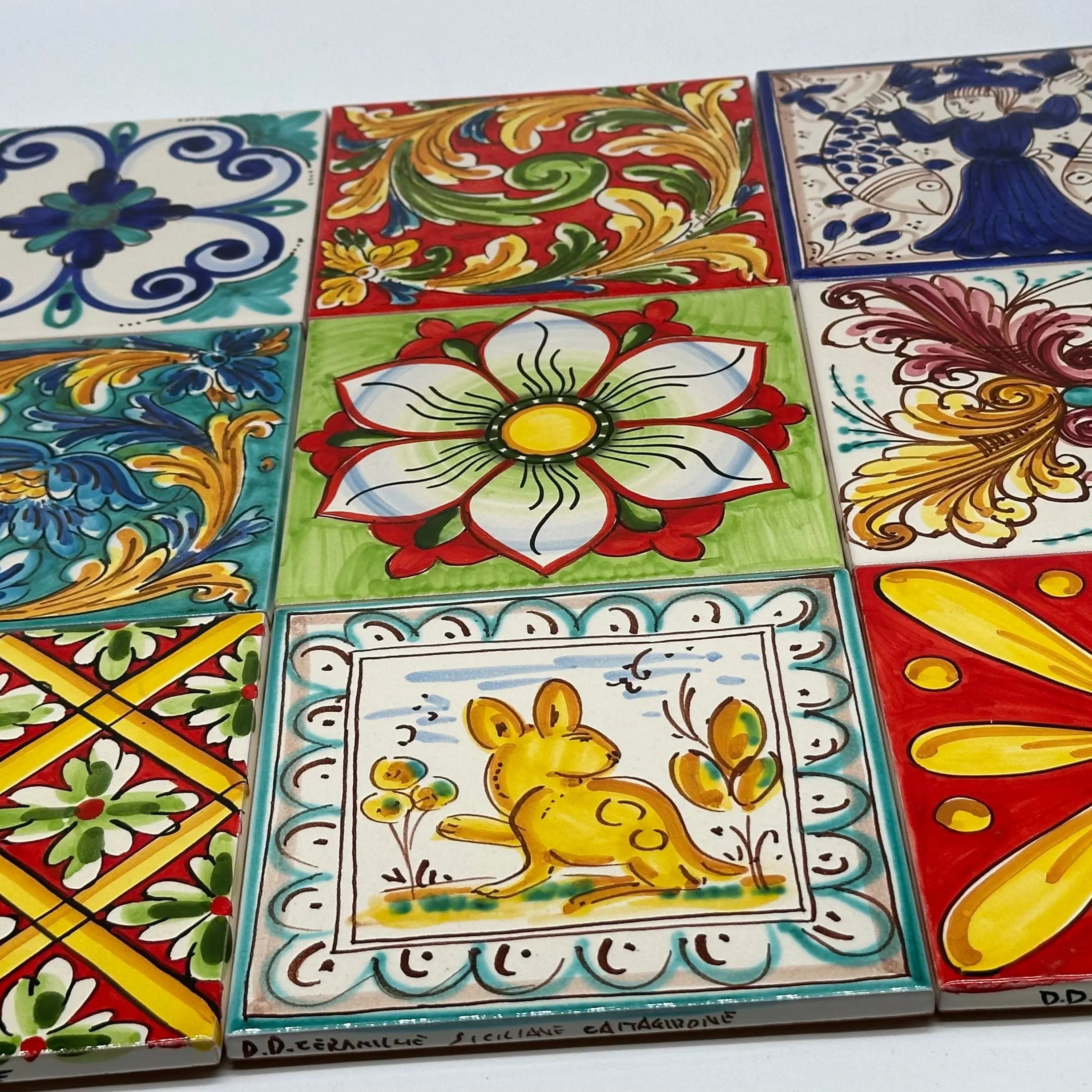 Maioliche Ceramica Caltagirone cm 15x15 Piastrelle Mattonelle decorate a mano DD CERAMICHE SICILIANE
