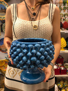 Portavaso Mezza Pigna Ceramica Caltagirone cm H.20 L.20 Artigianale Blu Cristallo DD CERAMICHE SICILIANE