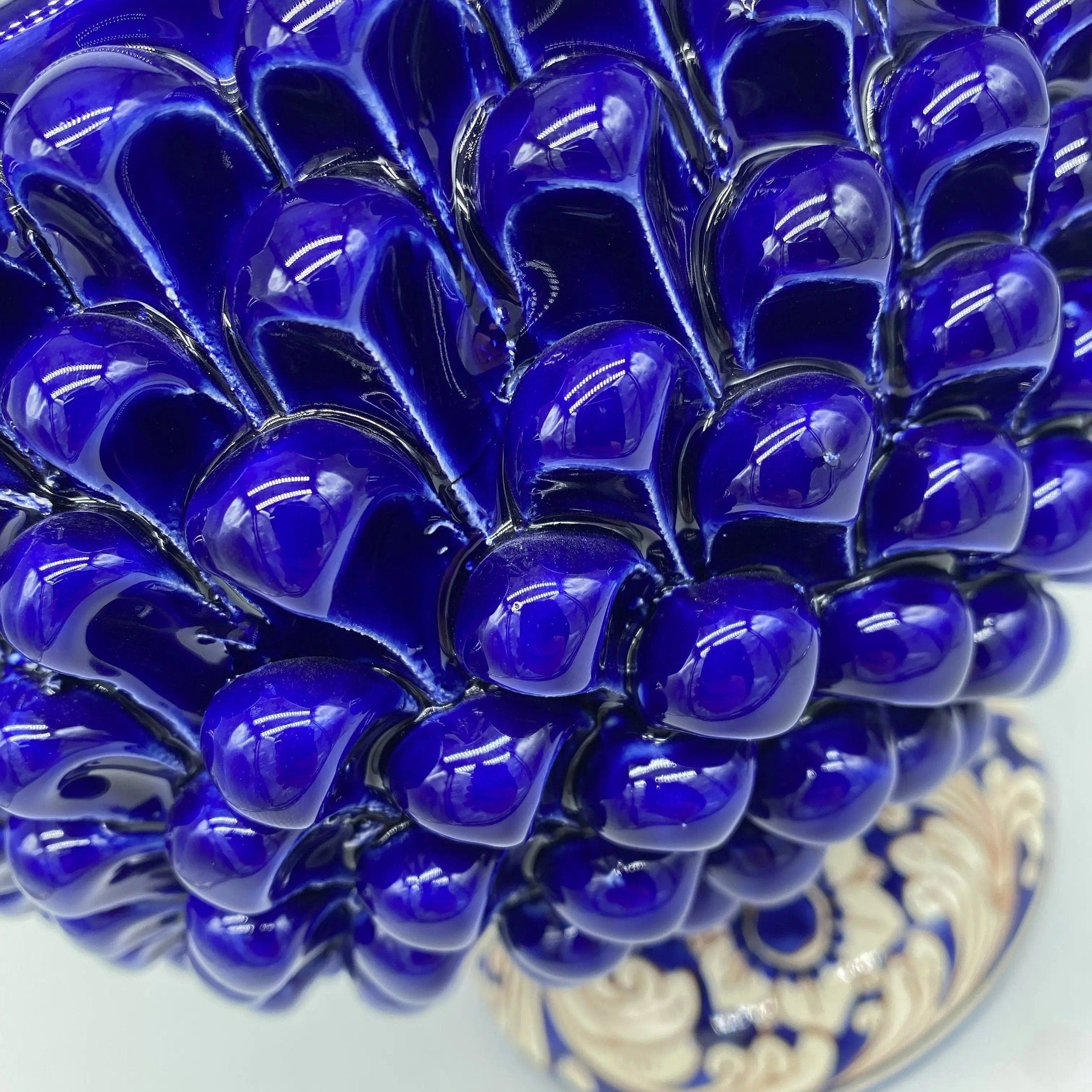 Portavaso Mezza Pigna Ceramica Caltagirone cm H.20 L.20 Artigianale Blu Base Decorata DD CERAMICHE SICILIANE