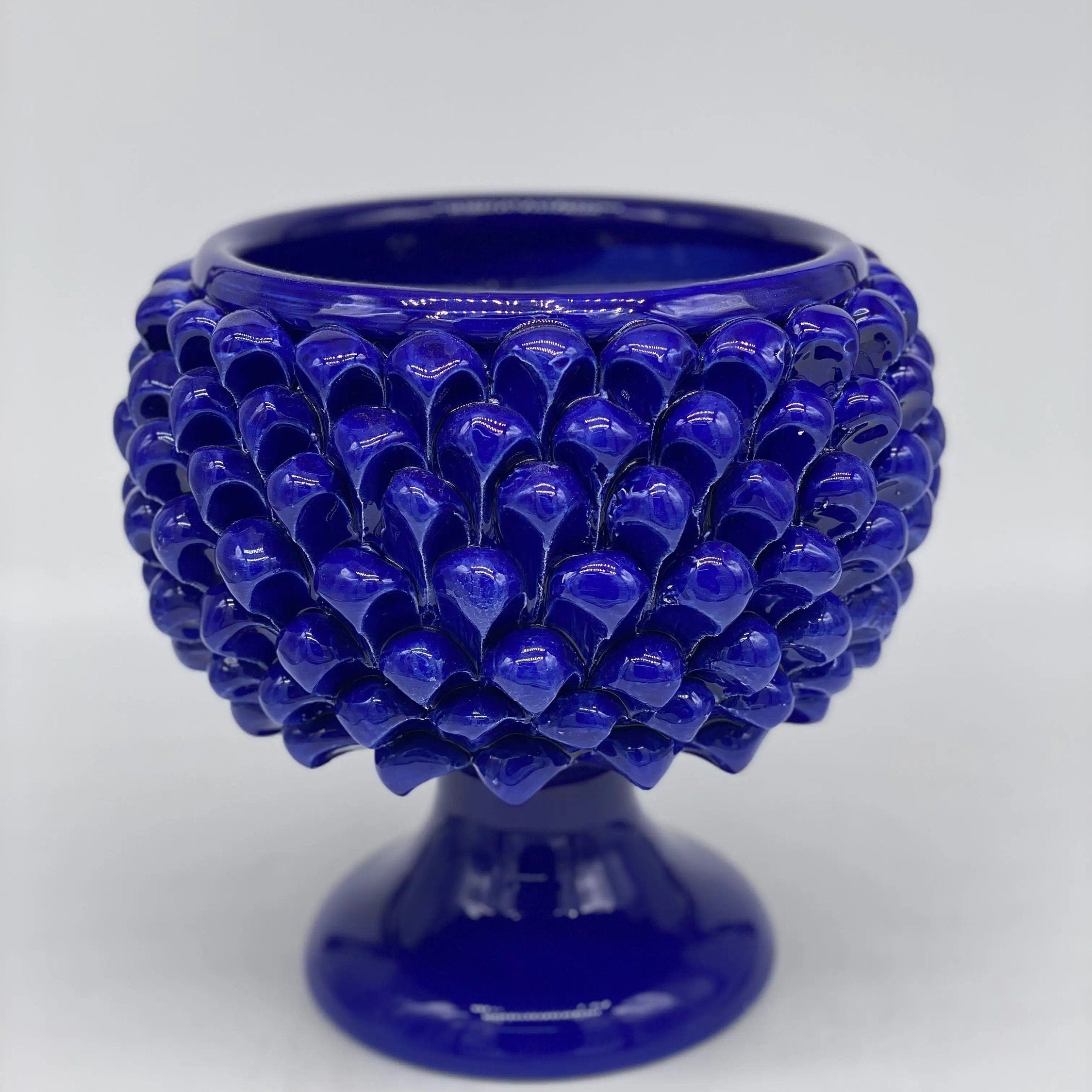 Portavaso Mezza Pigna Ceramica Caltagirone cm H.20 L.20 Artigianale Blu DD CERAMICHE SICILIANE