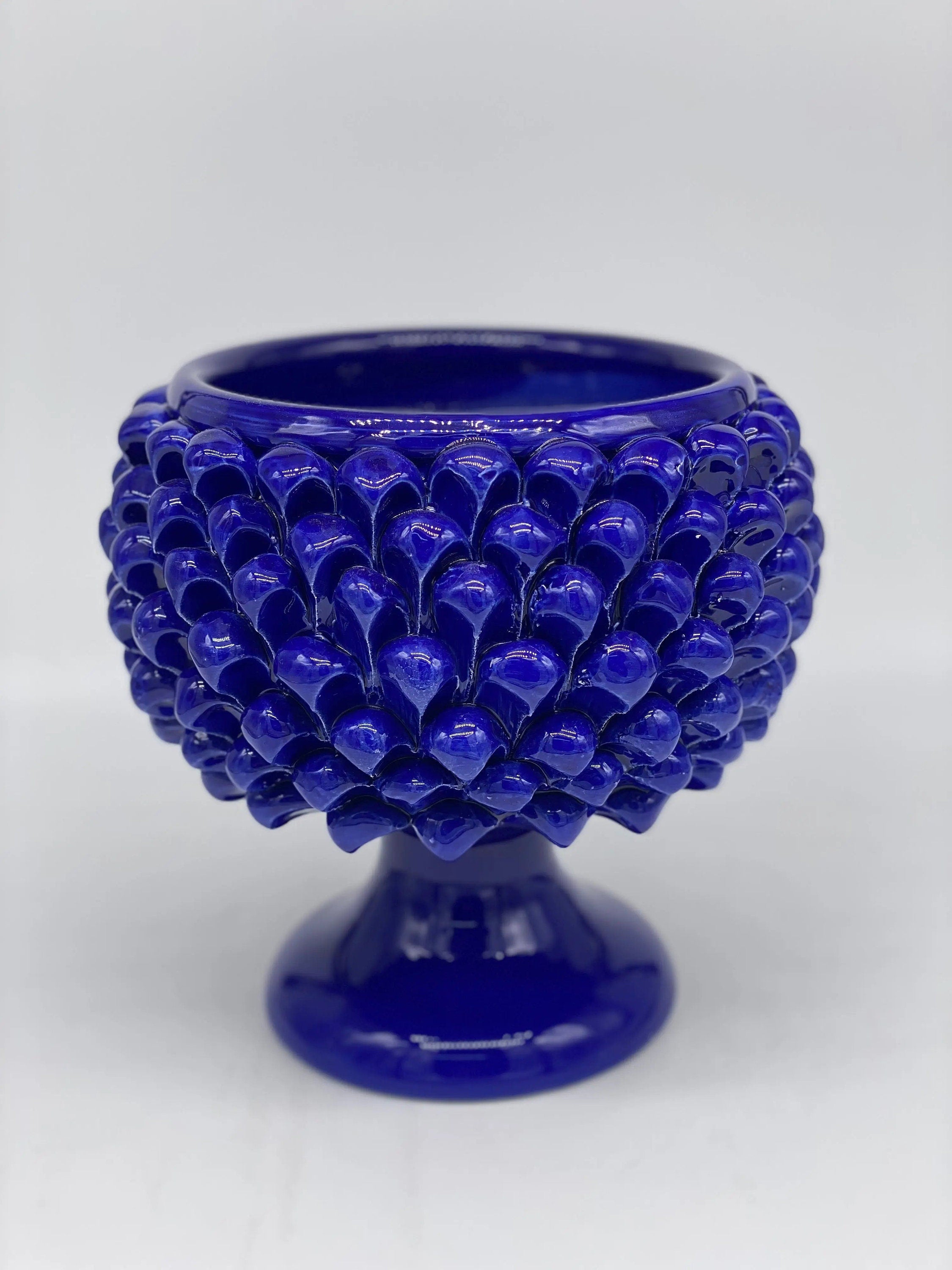 Portavaso Mezza Pigna Ceramica Caltagirone cm H.20 L.20 Artigianale Blu DD CERAMICHE SICILIANE