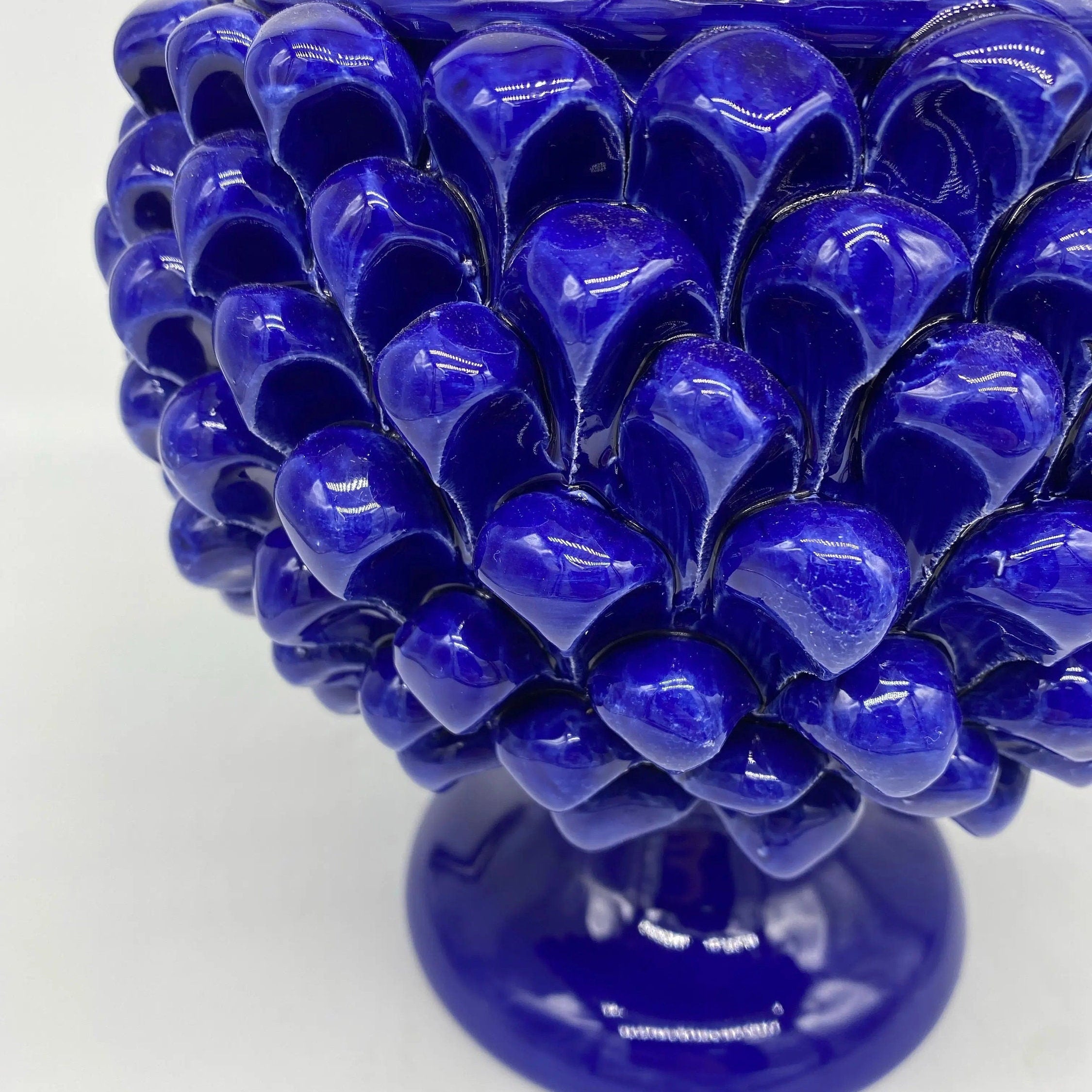 Portavaso Mezza Pigna Ceramica Caltagirone cm H.20 L.20 Artigianale Blu DD CERAMICHE SICILIANE