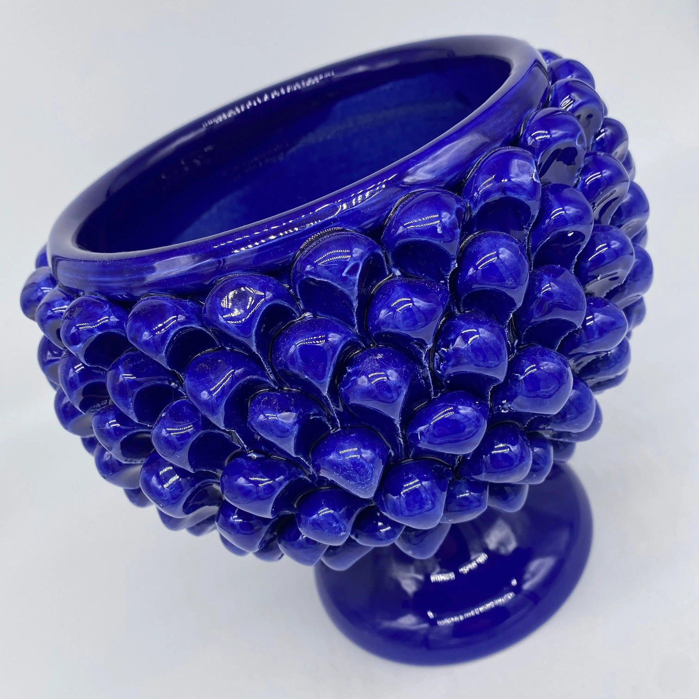 Portavaso Mezza Pigna Ceramica Caltagirone cm H.20 L.20 Artigianale Blu DD CERAMICHE SICILIANE