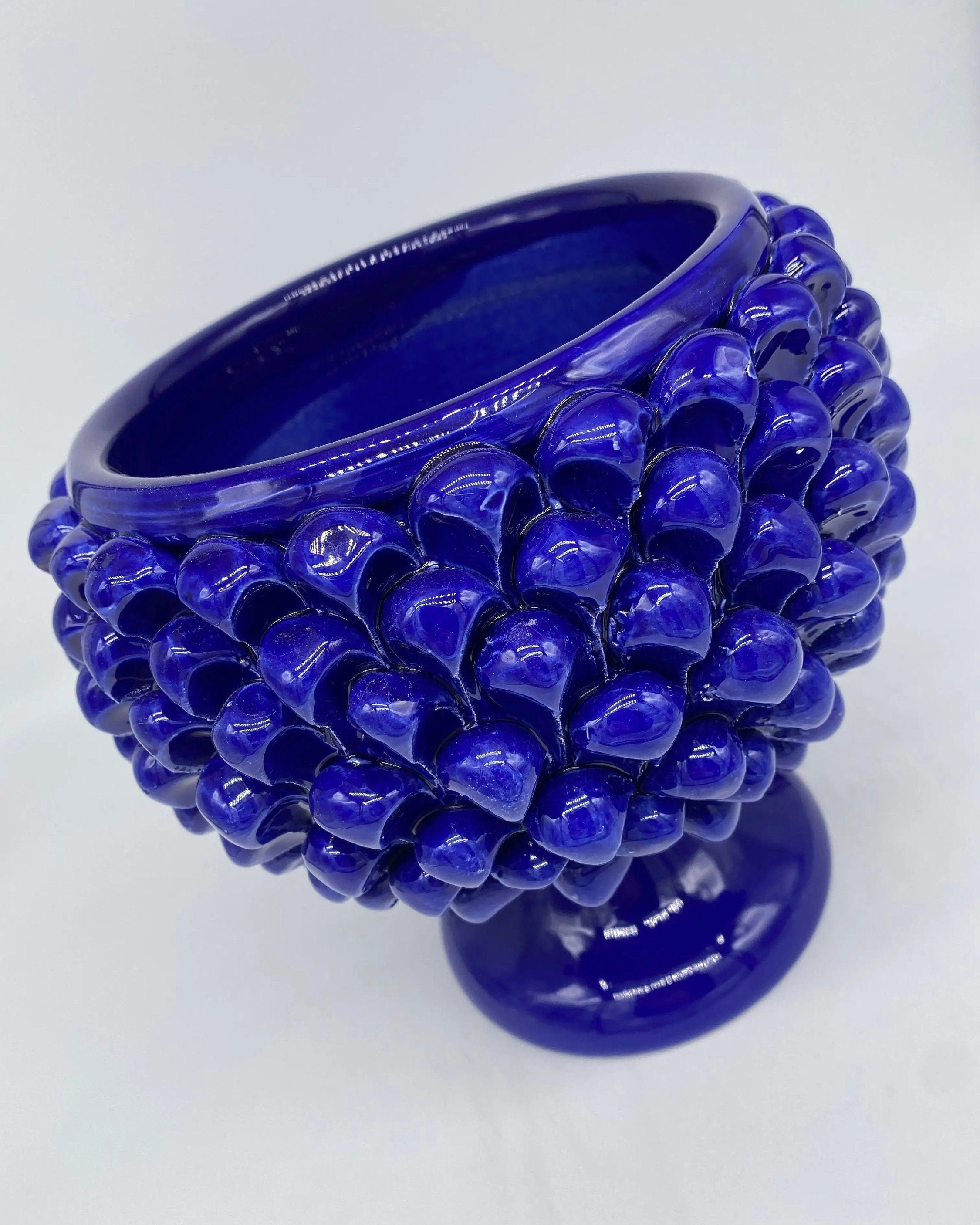 Portavaso Mezza Pigna Ceramica Caltagirone cm H.20 L.20 Artigianale Blu DD CERAMICHE SICILIANE