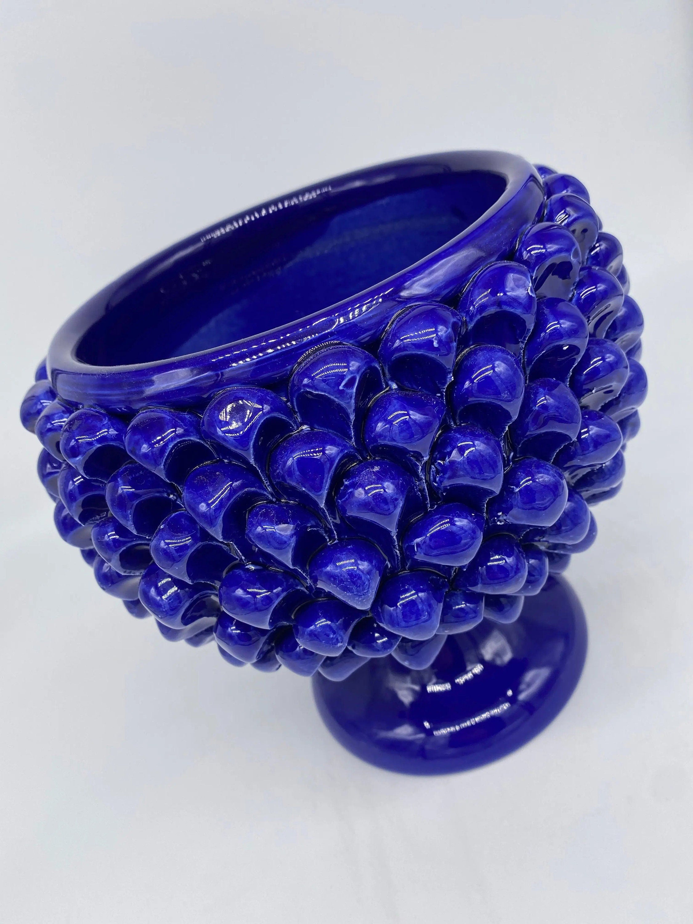 Portavaso Mezza Pigna Ceramica Caltagirone cm H.20 L.20 Artigianale Blu DD CERAMICHE SICILIANE