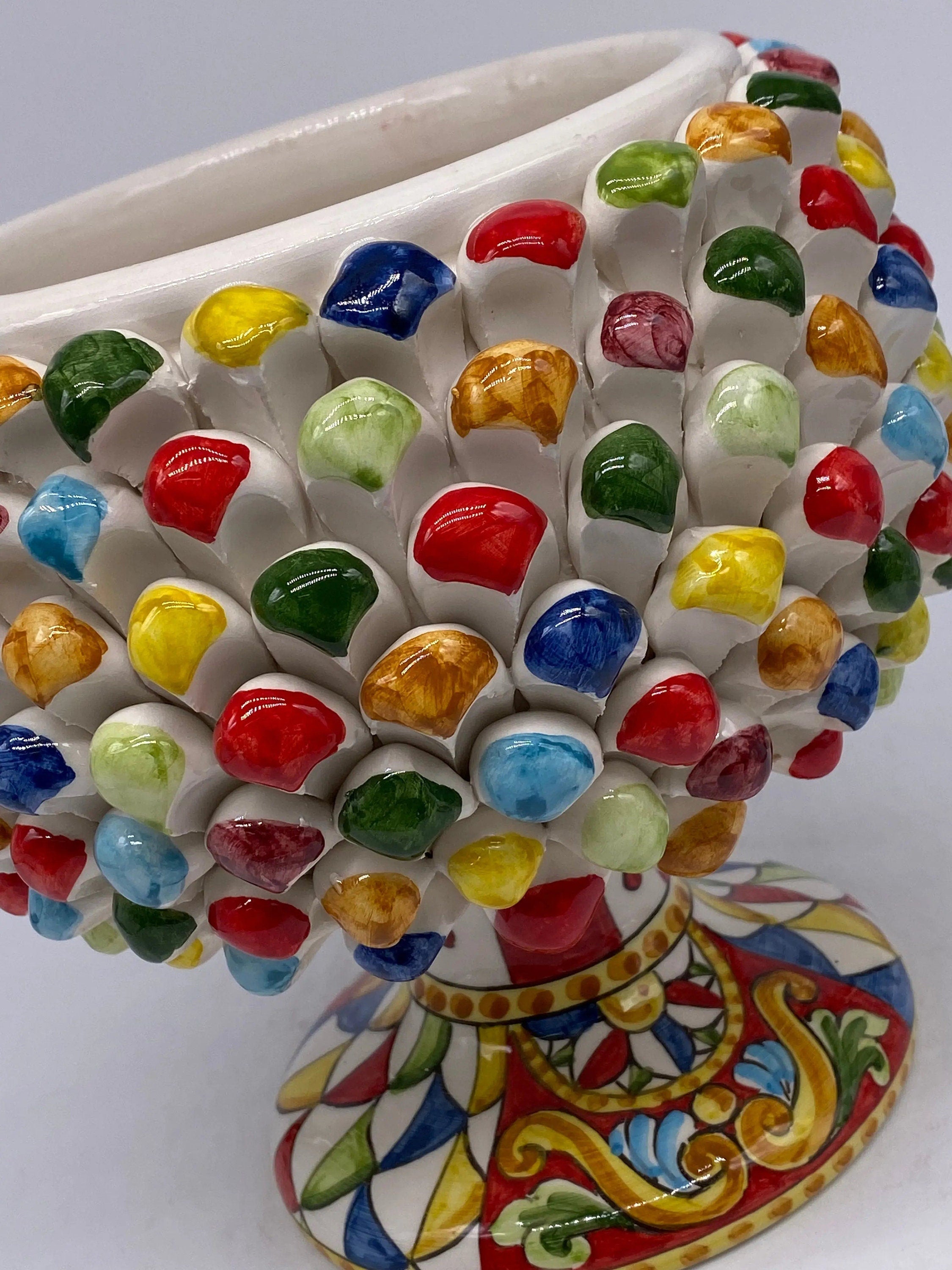 Portavaso Mezza Pigna Ceramica Caltagirone cm H.20 L.20 Artigianale “Carretto” DD CERAMICHE SICILIANE