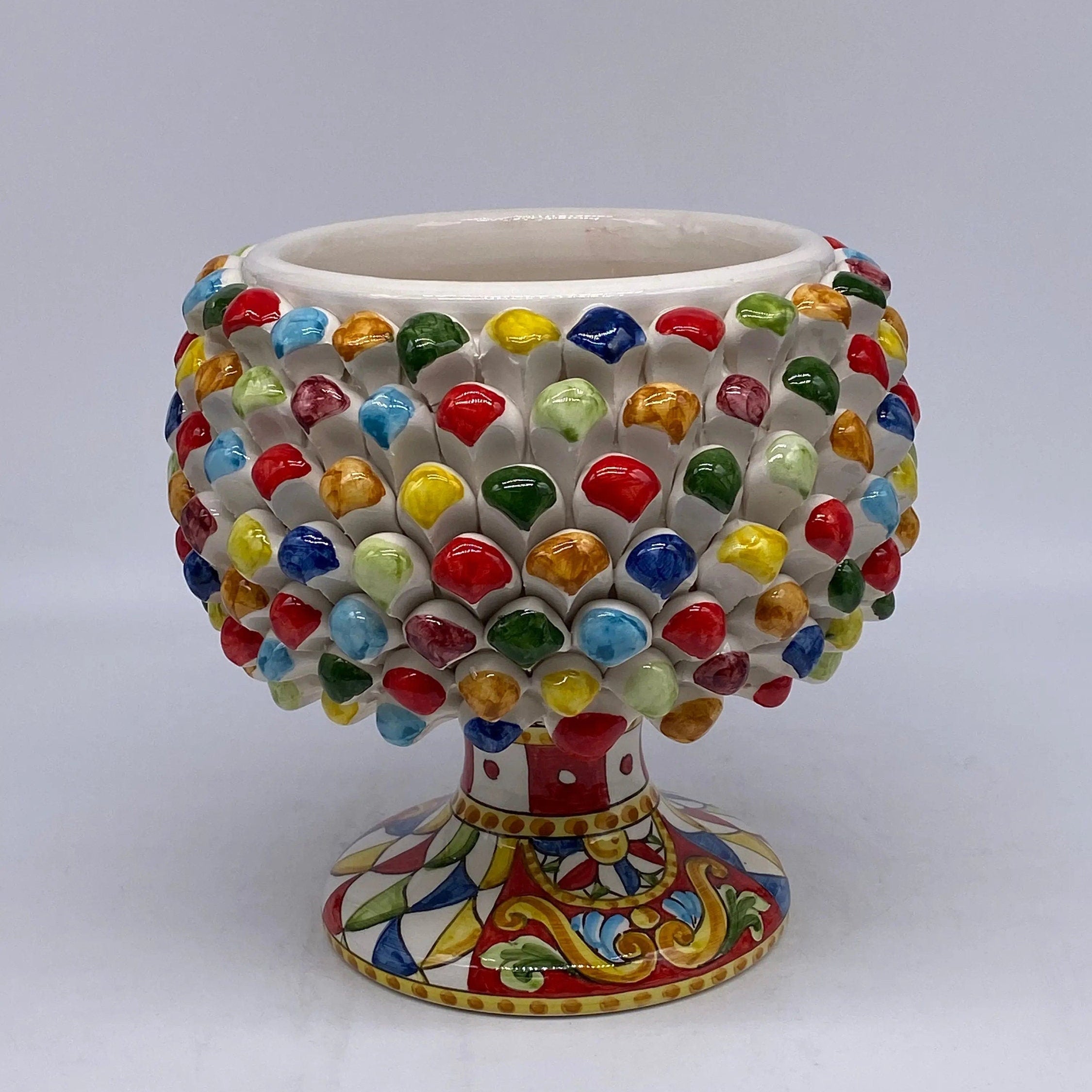 Portavaso Mezza Pigna Ceramica Caltagirone cm H.20 L.20 Artigianale “Carretto” DD CERAMICHE SICILIANE