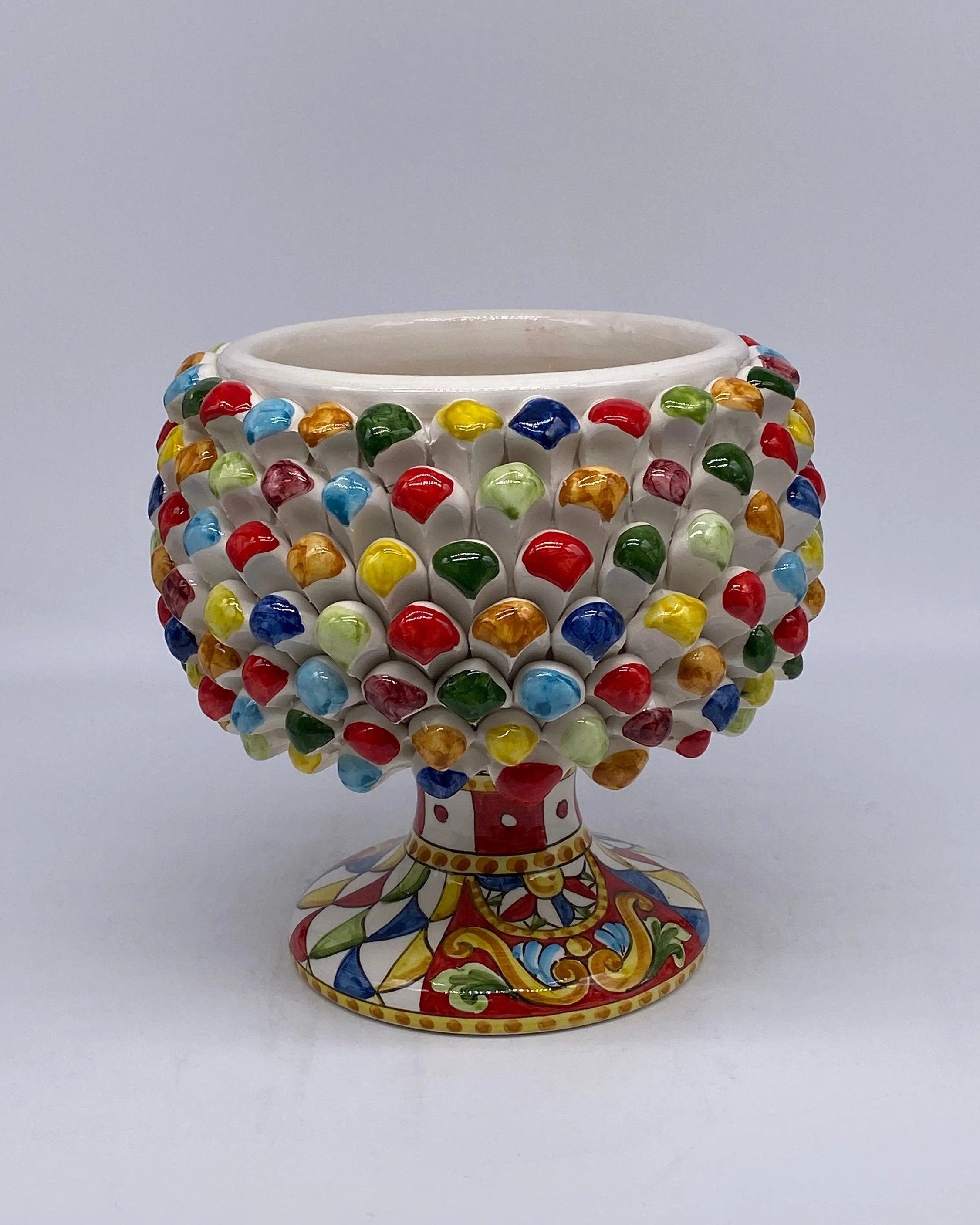 Portavaso Mezza Pigna Ceramica Caltagirone cm H.20 L.20 Artigianale “Carretto” DD CERAMICHE SICILIANE