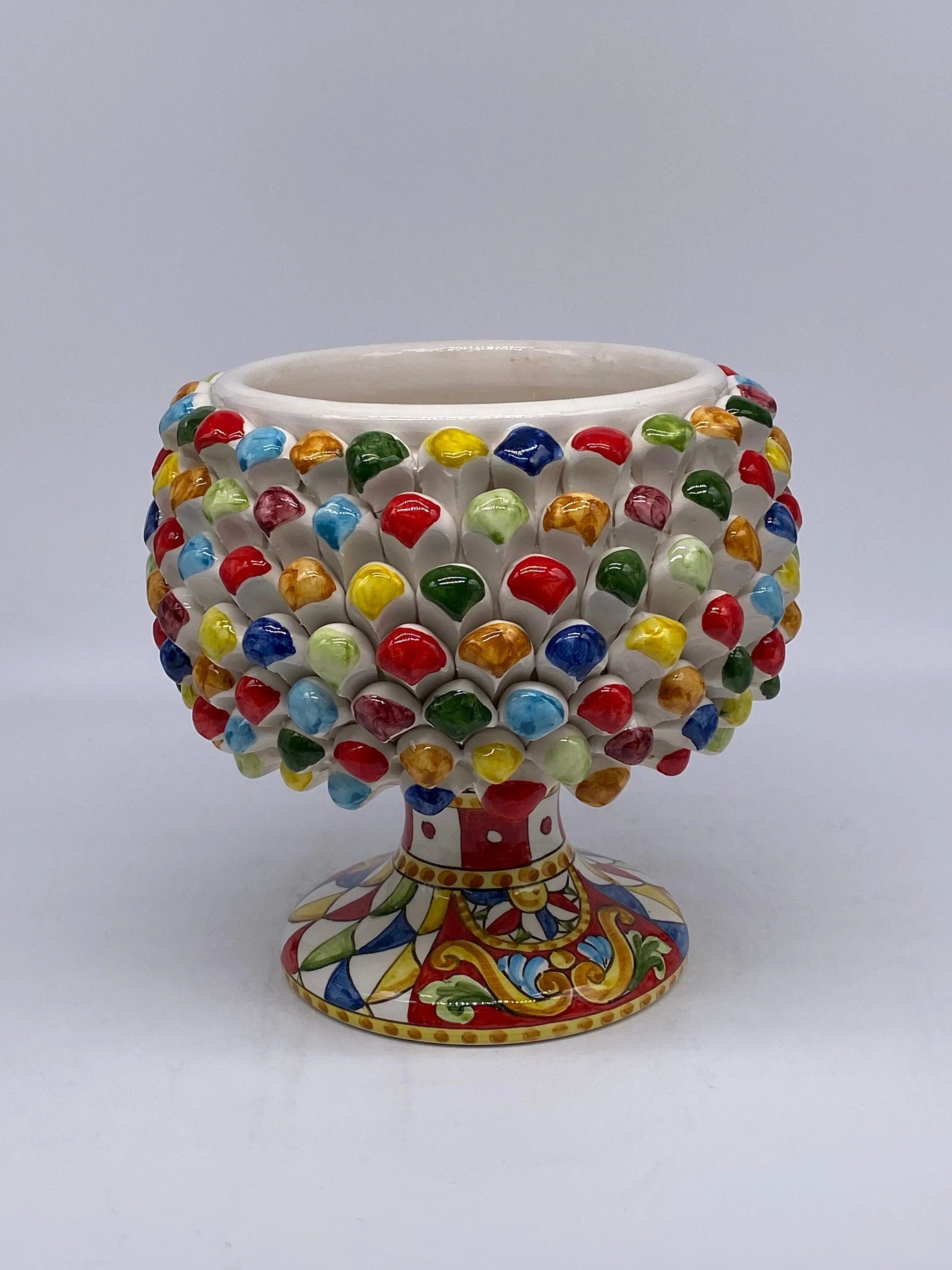 Portavaso Mezza Pigna Ceramica Caltagirone cm H.20 L.20 Artigianale “Carretto” DD CERAMICHE SICILIANE