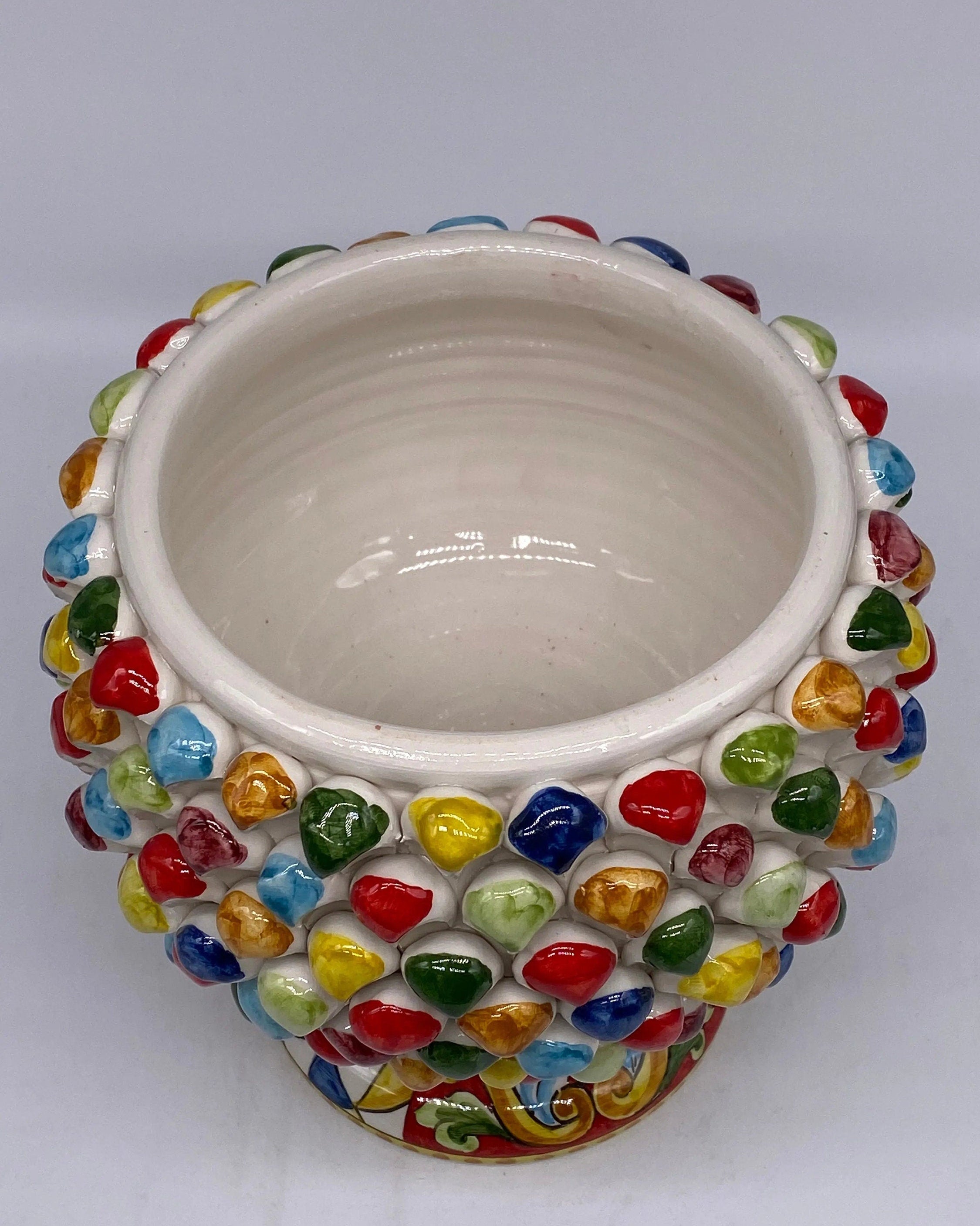 Portavaso Mezza Pigna Ceramica Caltagirone cm H.20 L.20 Artigianale “Carretto” DD CERAMICHE SICILIANE