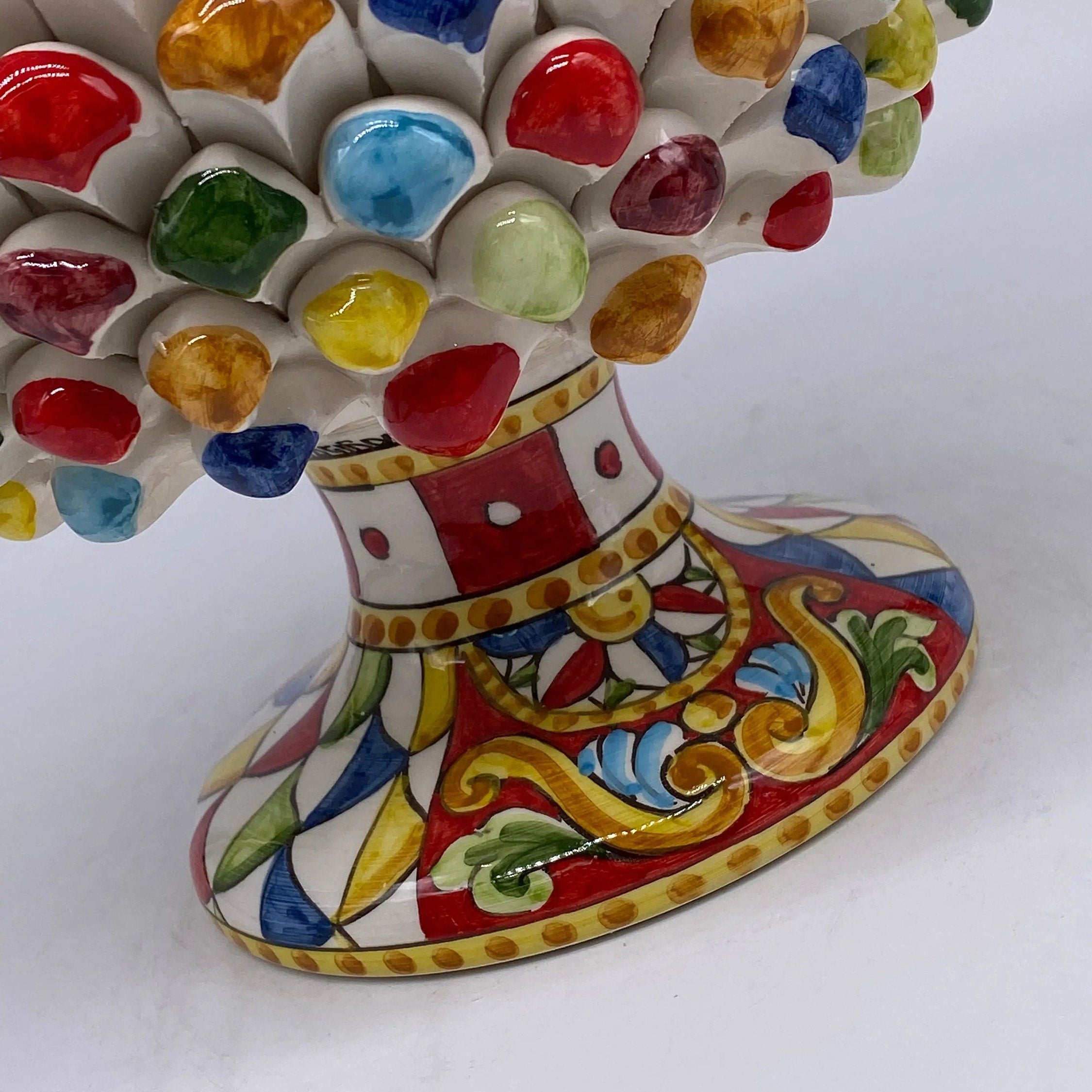 Portavaso Mezza Pigna Ceramica Caltagirone cm H.20 L.20 Artigianale “Carretto” DD CERAMICHE SICILIANE