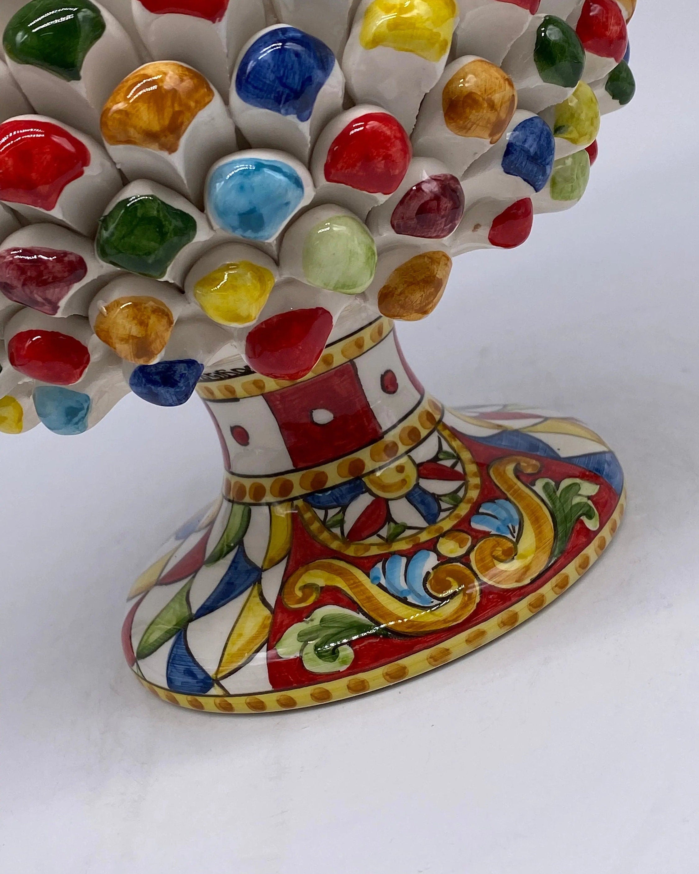 Portavaso Mezza Pigna Ceramica Caltagirone cm H.20 L.20 Artigianale “Carretto” DD CERAMICHE SICILIANE