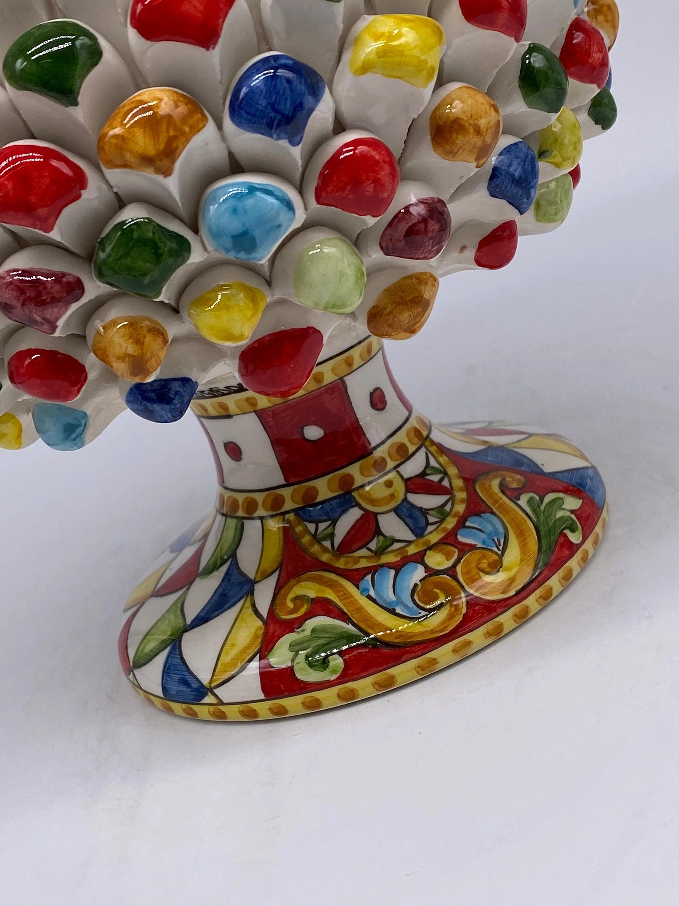 Portavaso Mezza Pigna Ceramica Caltagirone cm H.20 L.20 Artigianale “Carretto” DD CERAMICHE SICILIANE