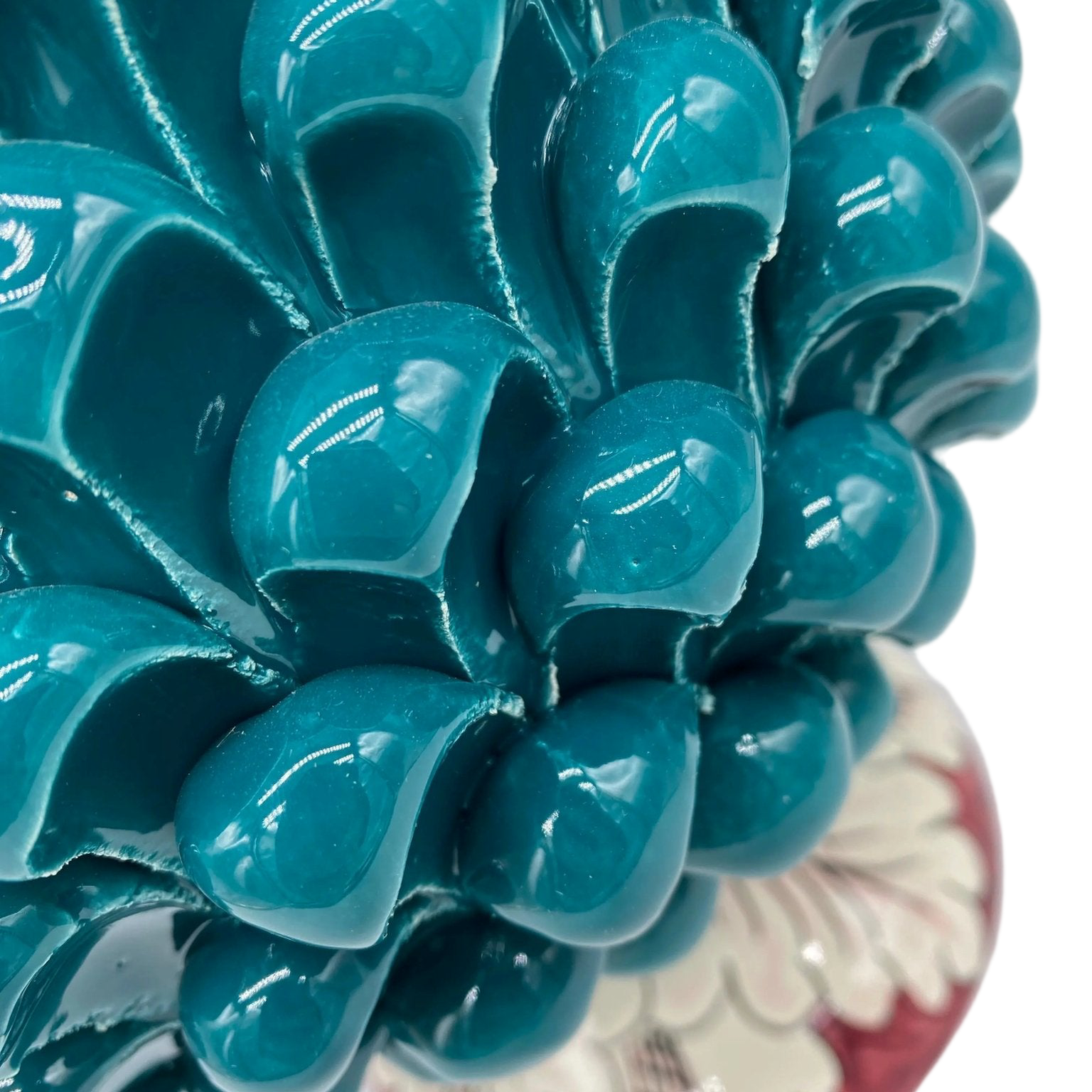 Portavaso Mezza Pigna Ceramica Caltagirone cm H.20 L.20 Artigianale Verde Ottanio Base Decorata - DD CERAMICHE SICILIANE